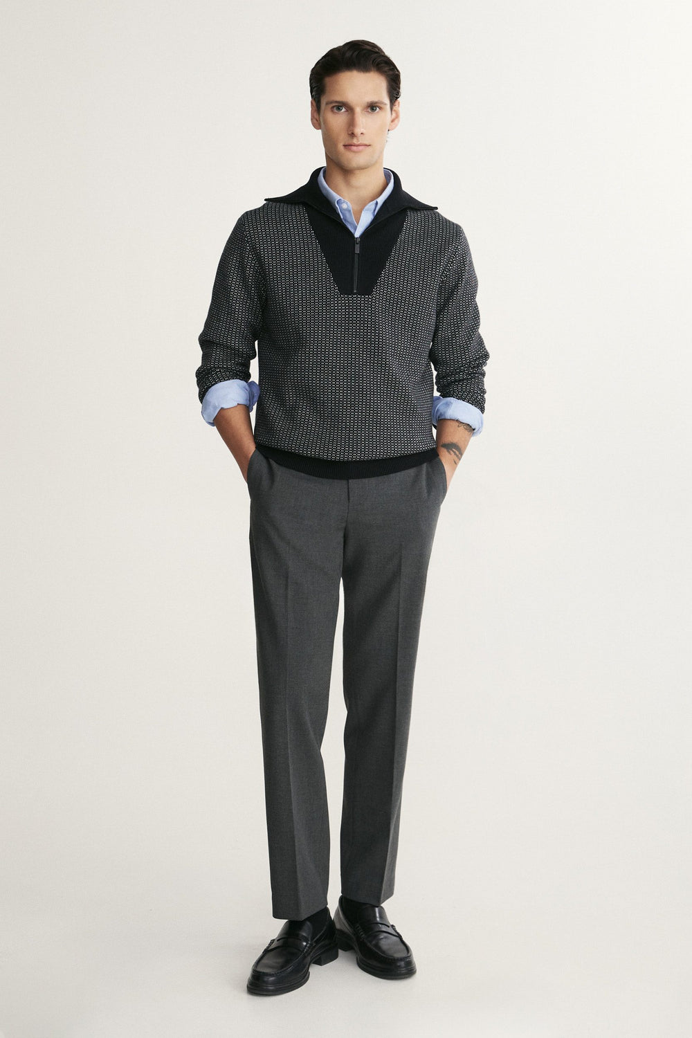 Chandail jacquard col montant avec zip