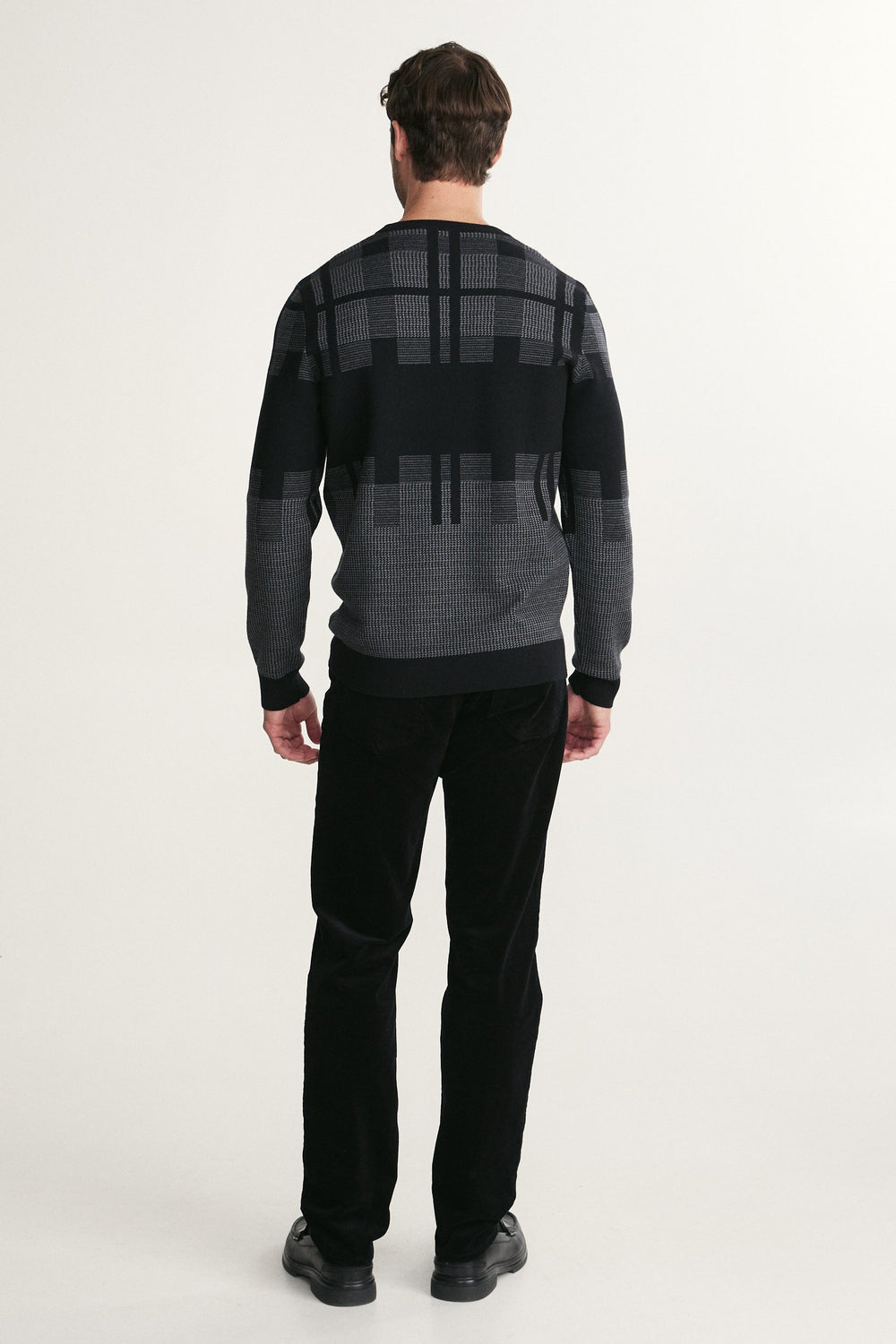 Pull col rond jacquard à carreaux