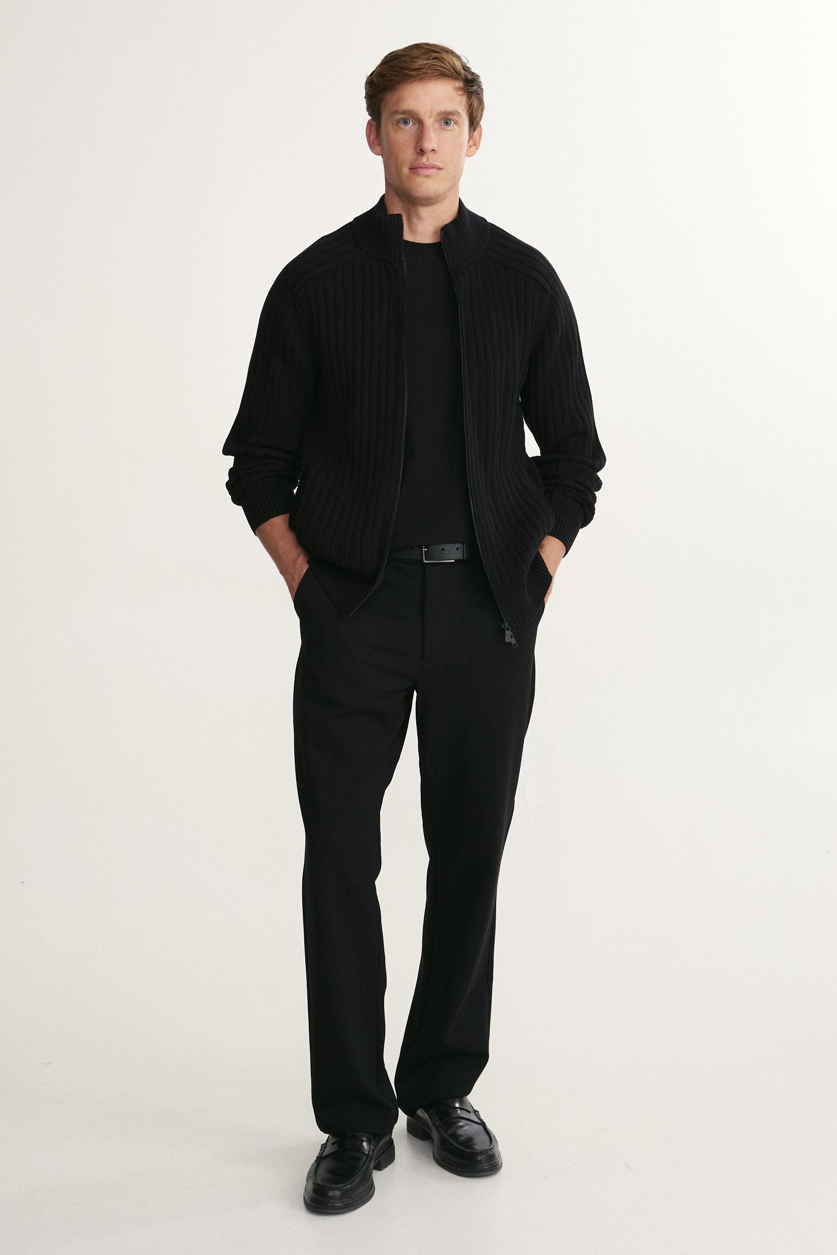 Rib cardigan with zipper