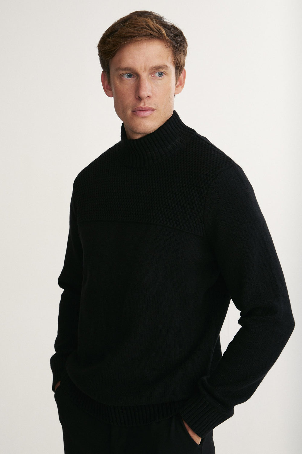 Textured mock neck sweater