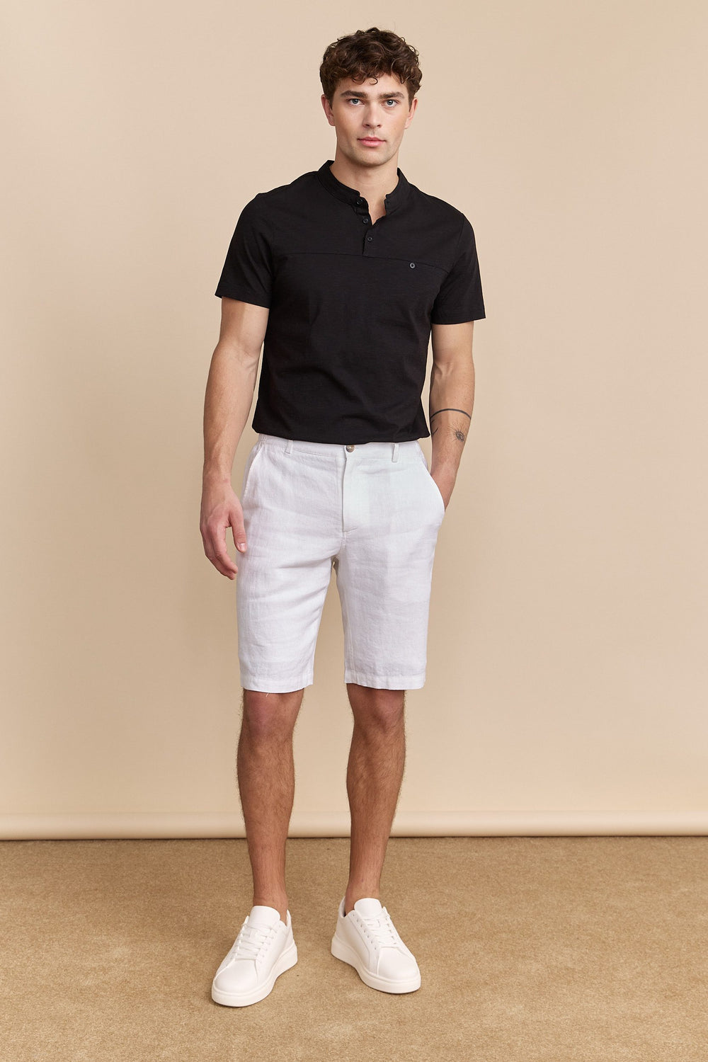 Bermuda de lin à taille élastique