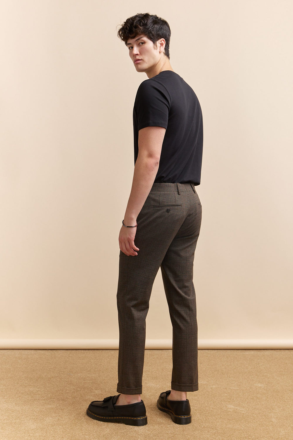 Pantalon à carreaux & revers fit étroit