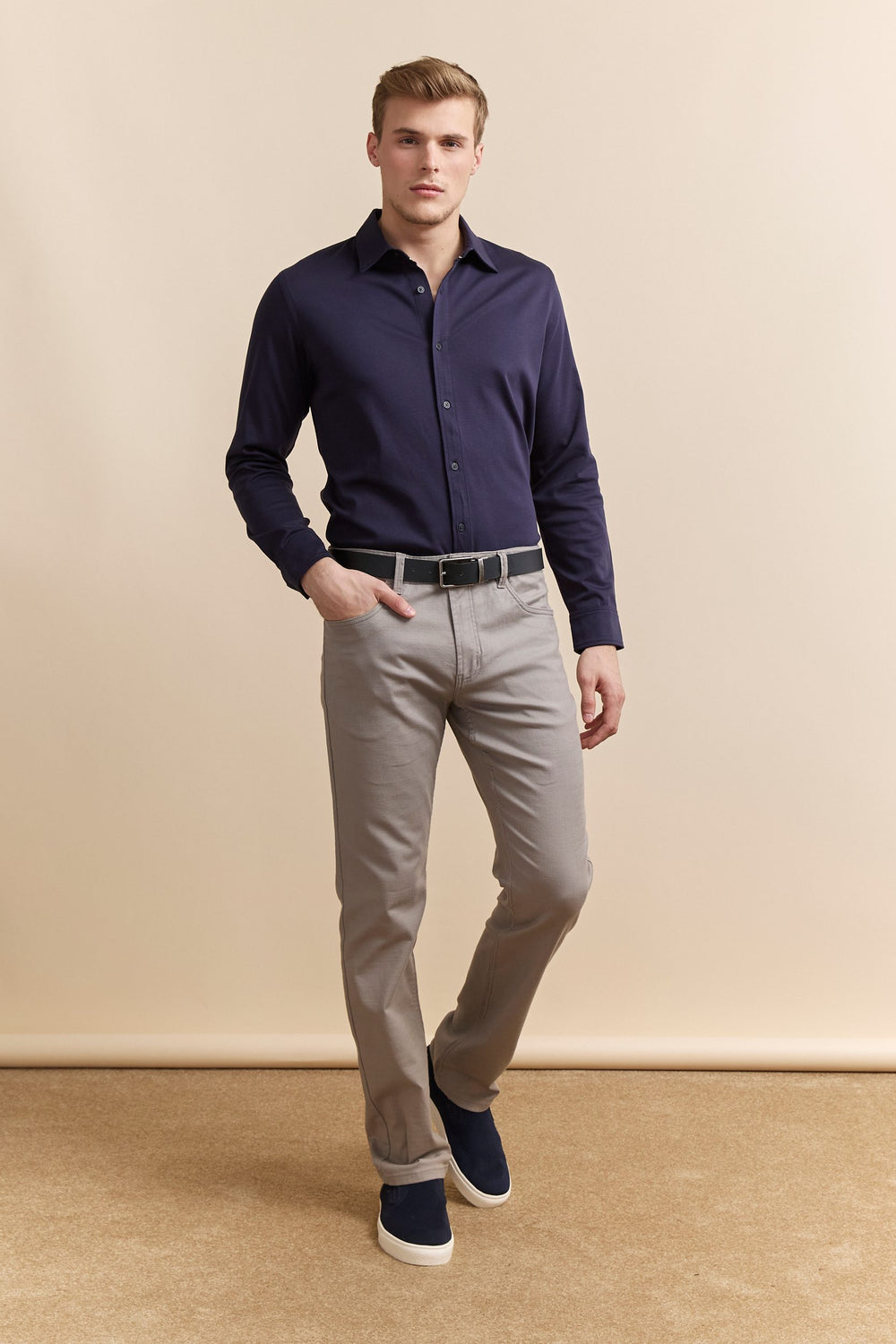 Pantalon texturé Fit étroit cinq poches