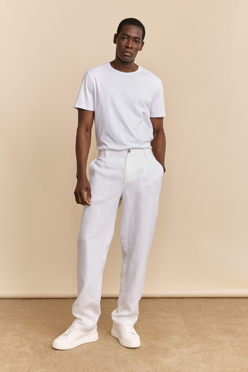 Pantalons en lin à côtés élastiques
