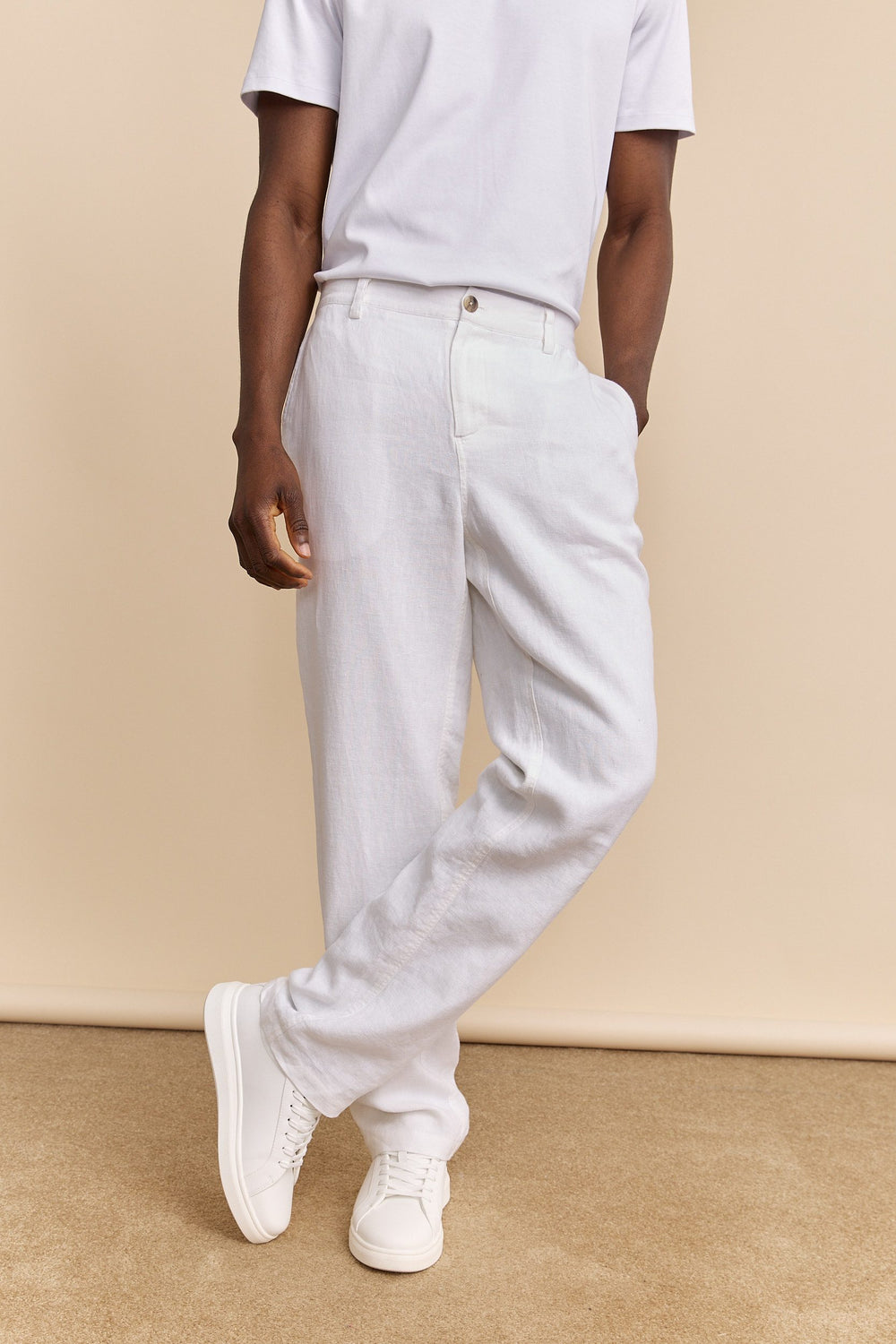 Pantalons en lin à côtés élastiques