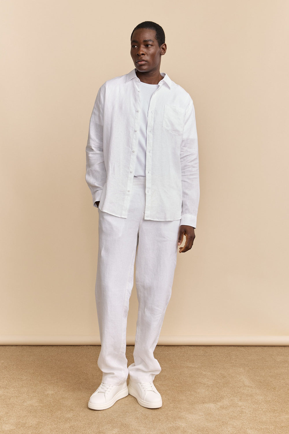 Pantalons en lin à côtés élastiques