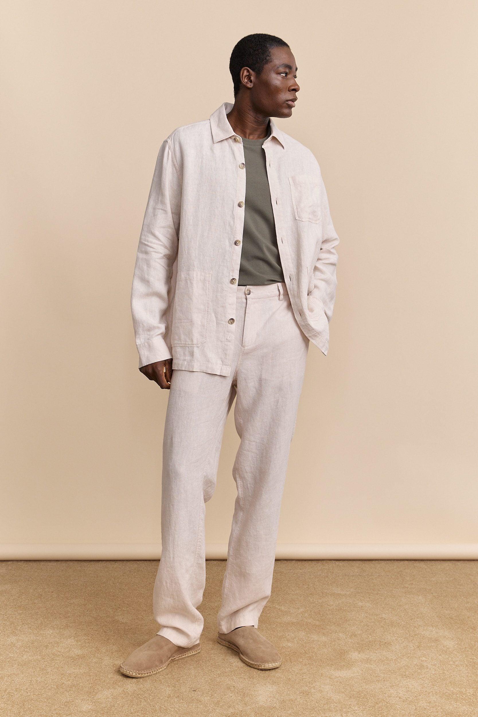 Pantalons en lin à côtés élastiques
