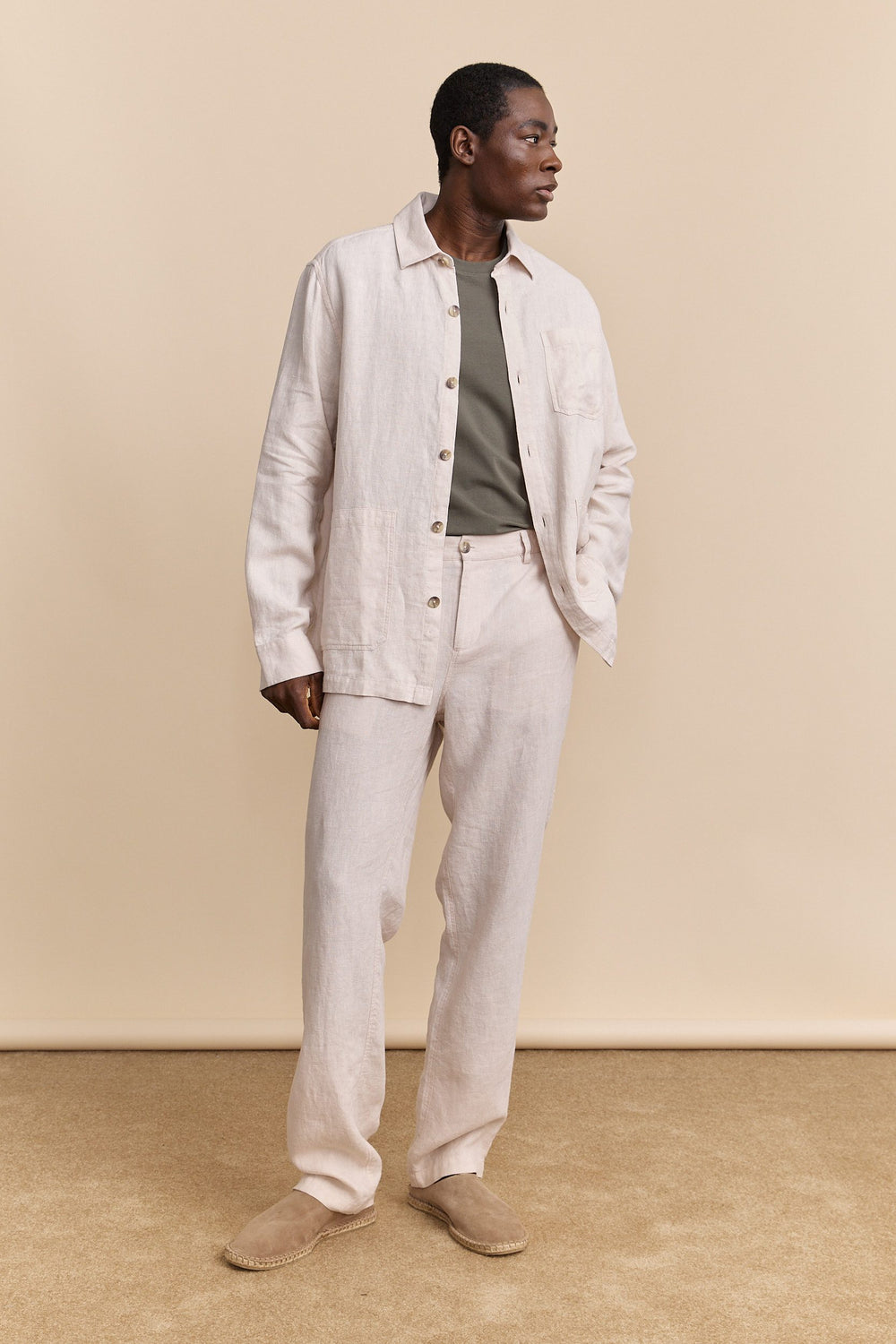 Pantalons en lin à côtés élastiques
