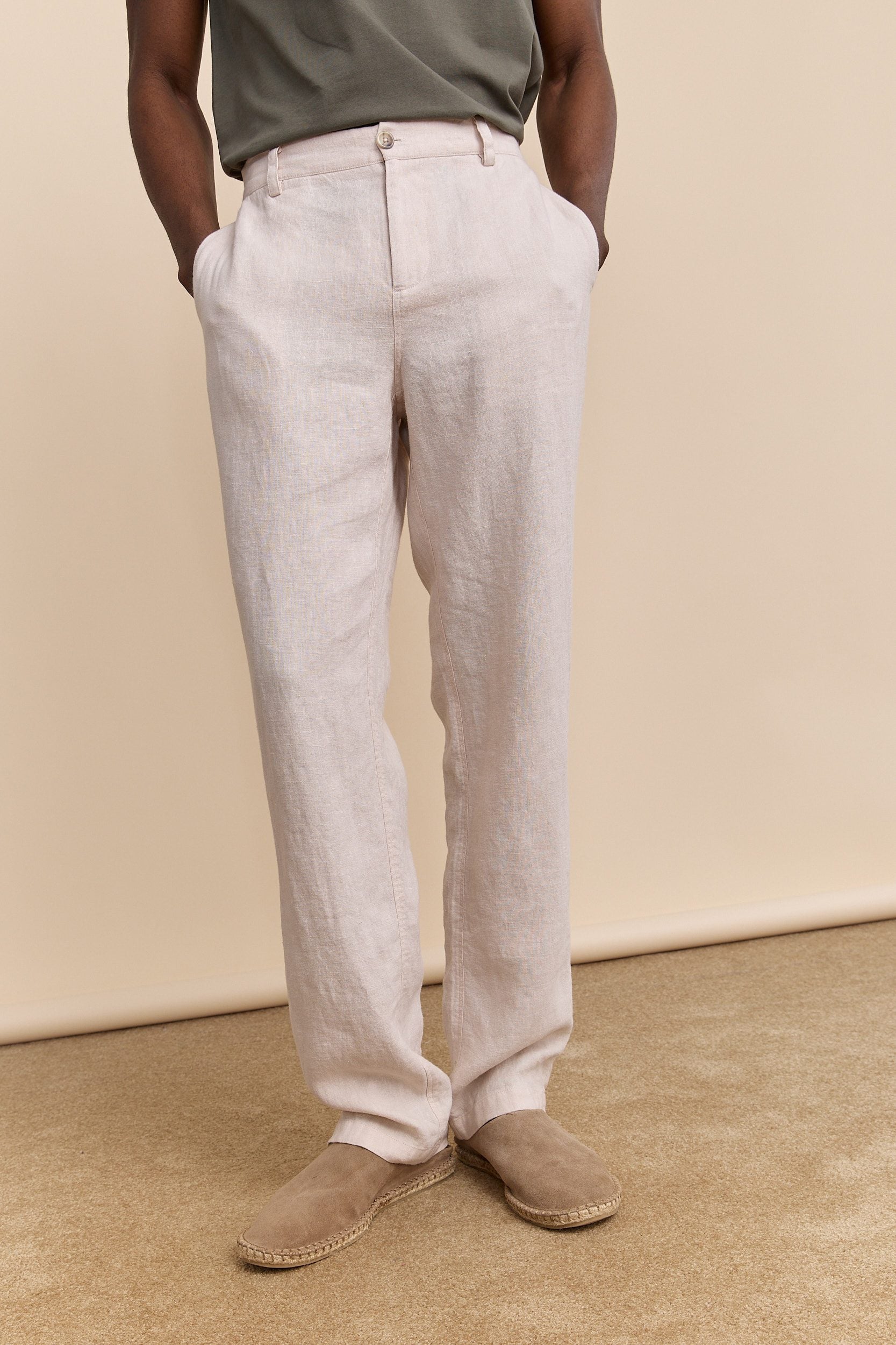 Pantalons en lin à côtés élastiques