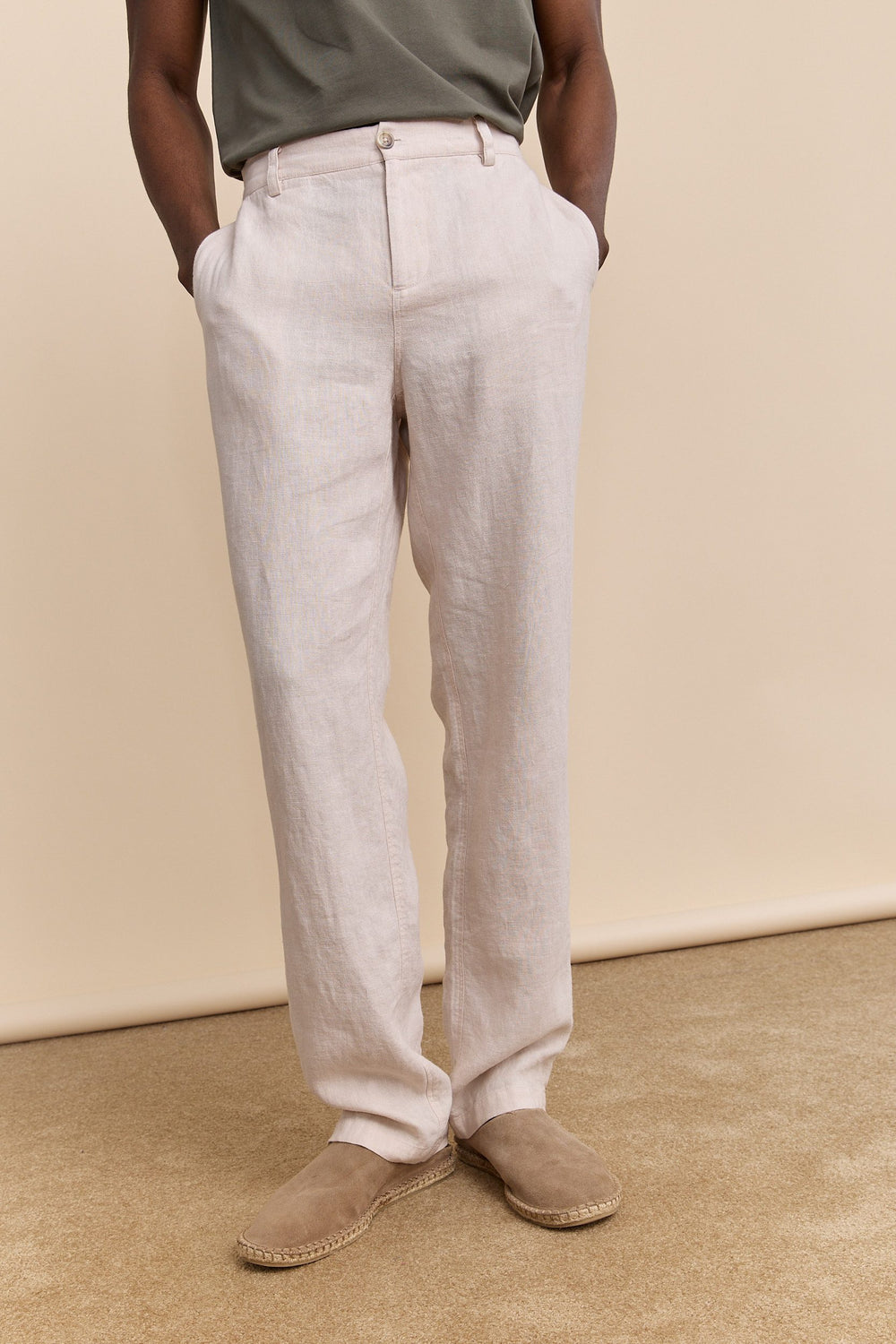 Pantalons en lin à côtés élastiques
