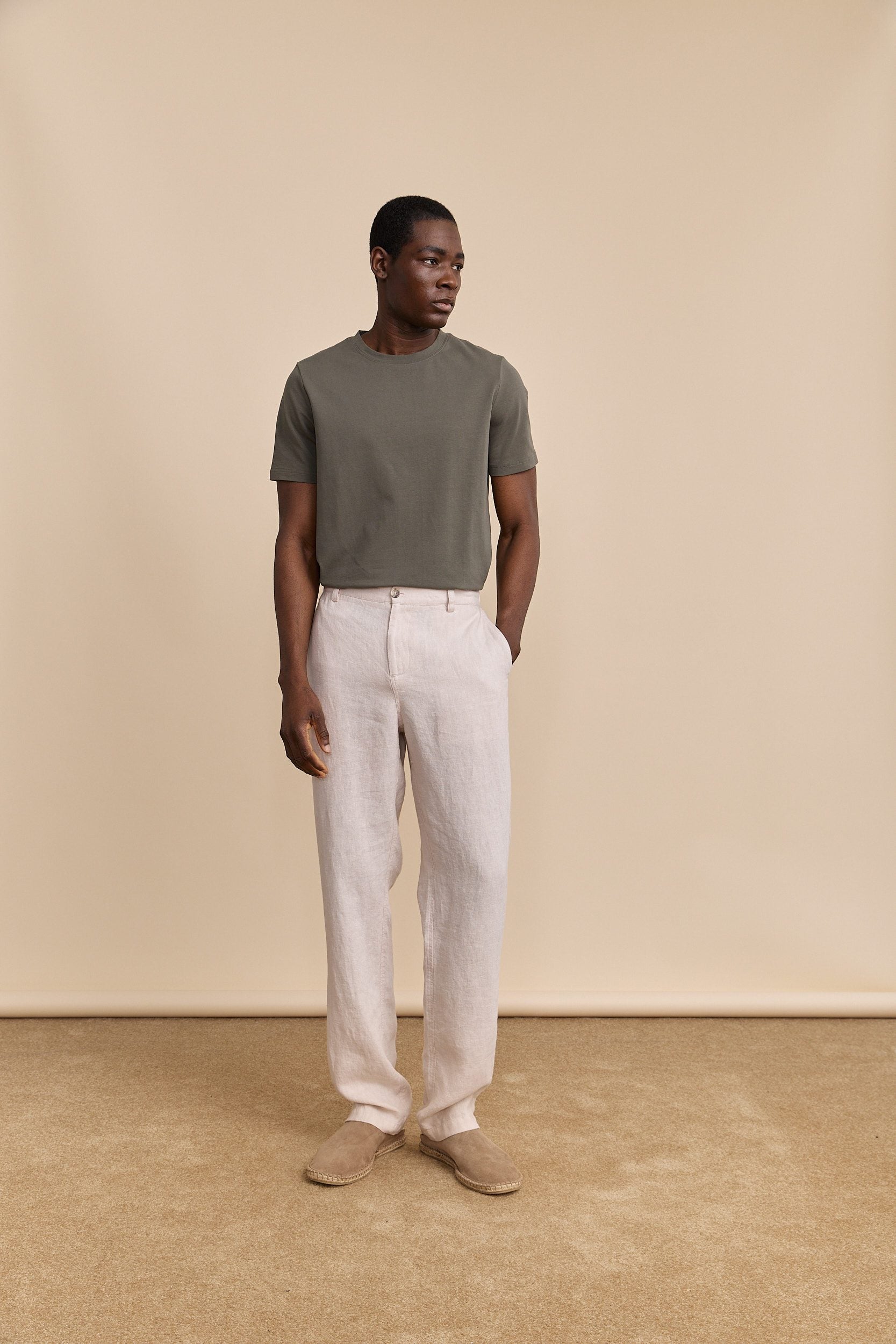 Pantalons en lin à côtés élastiques