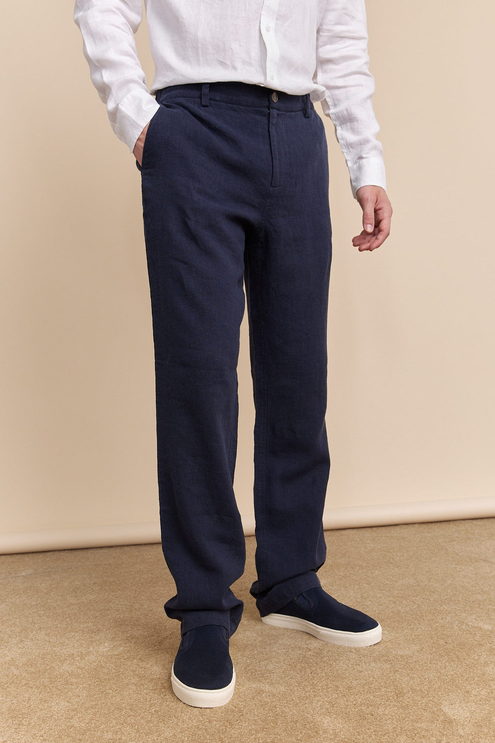 Pantalons en lin à côtés élastiques
