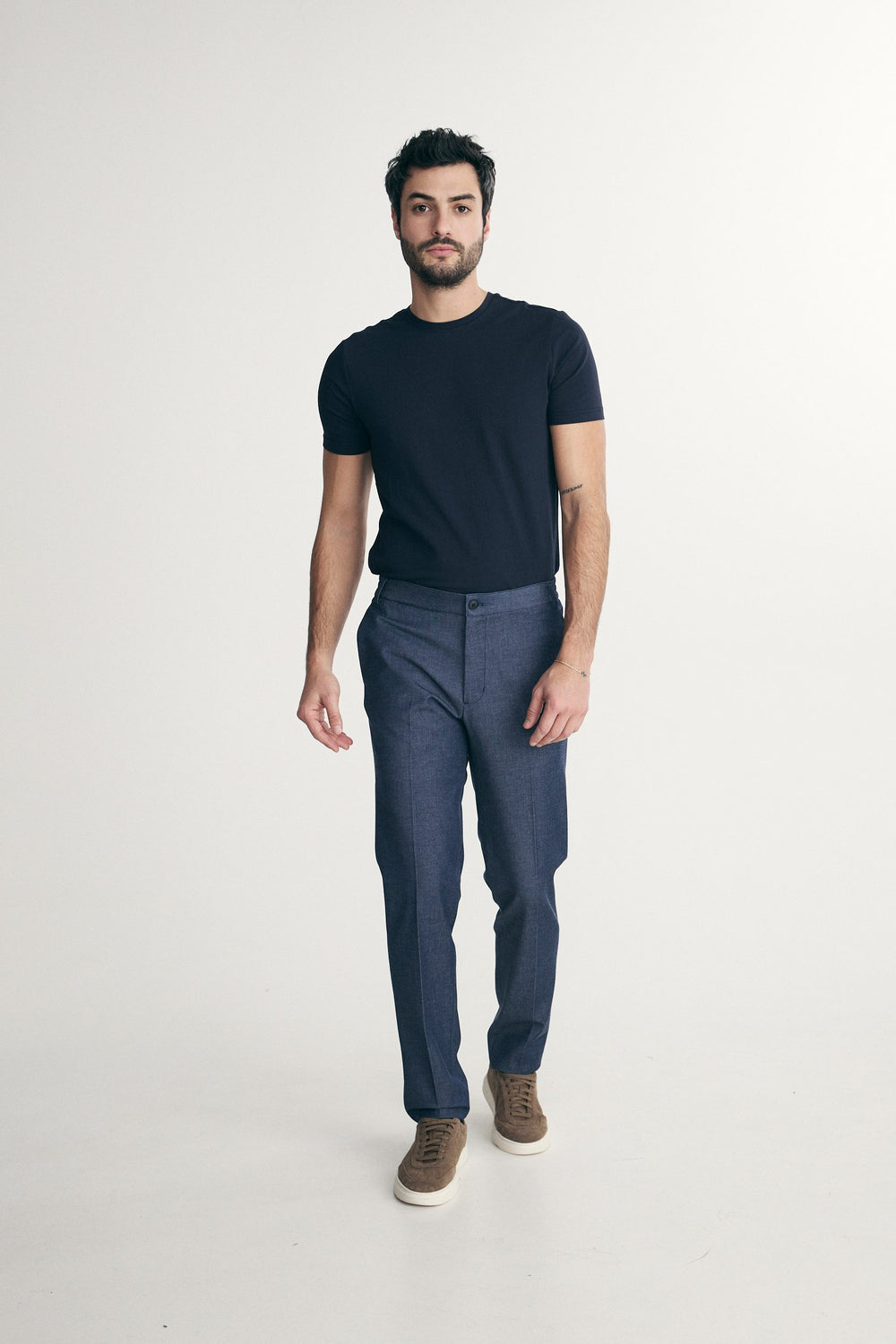 Denim-look Slim-fit pant with elastic sides