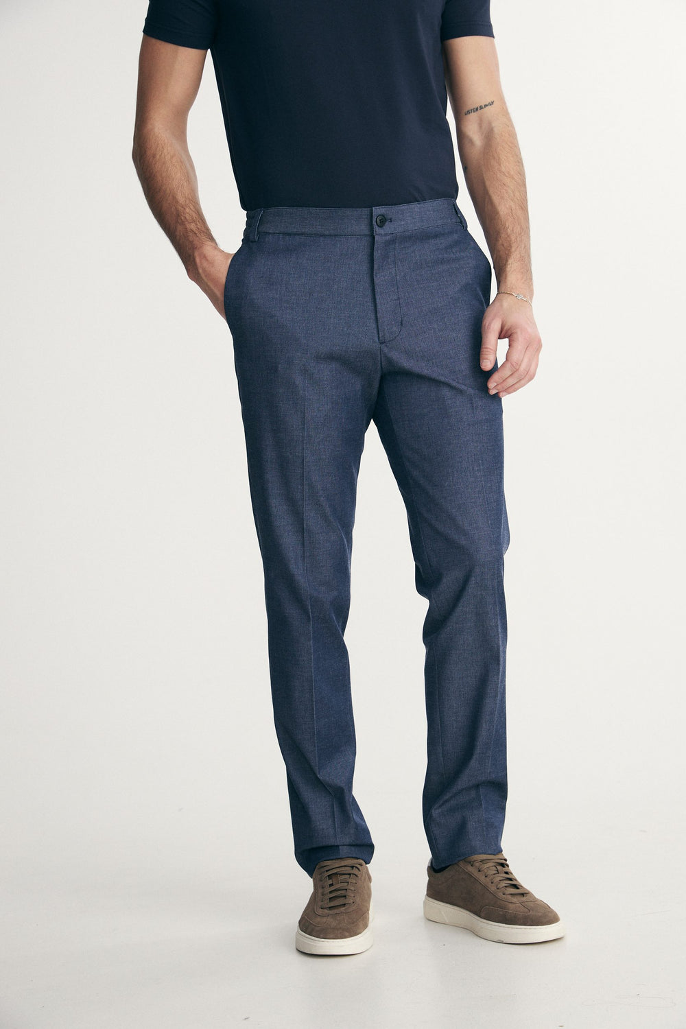 Denim-look Slim-fit pant with elastic sides