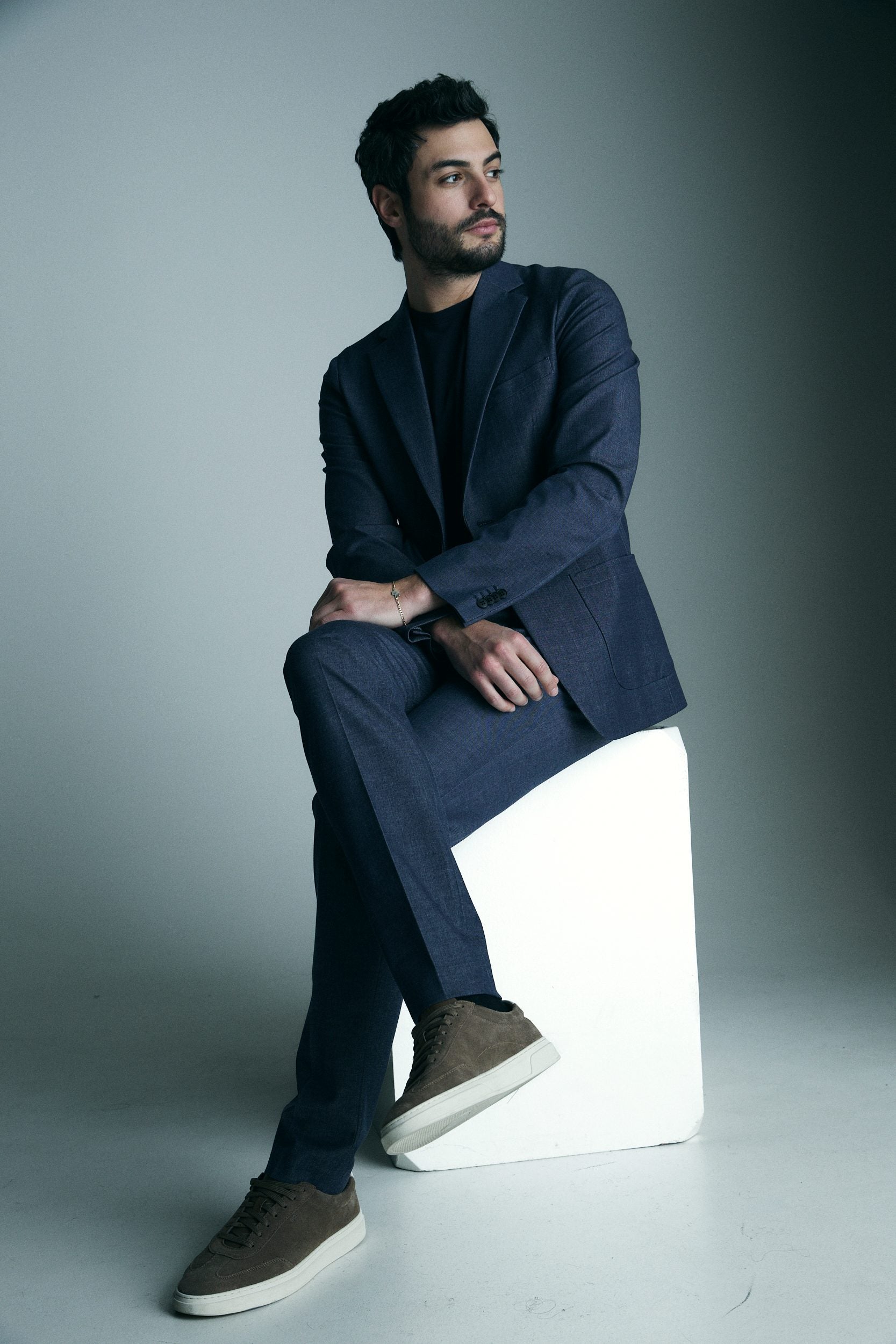 Denim-look Slim-fit pant with elastic sides