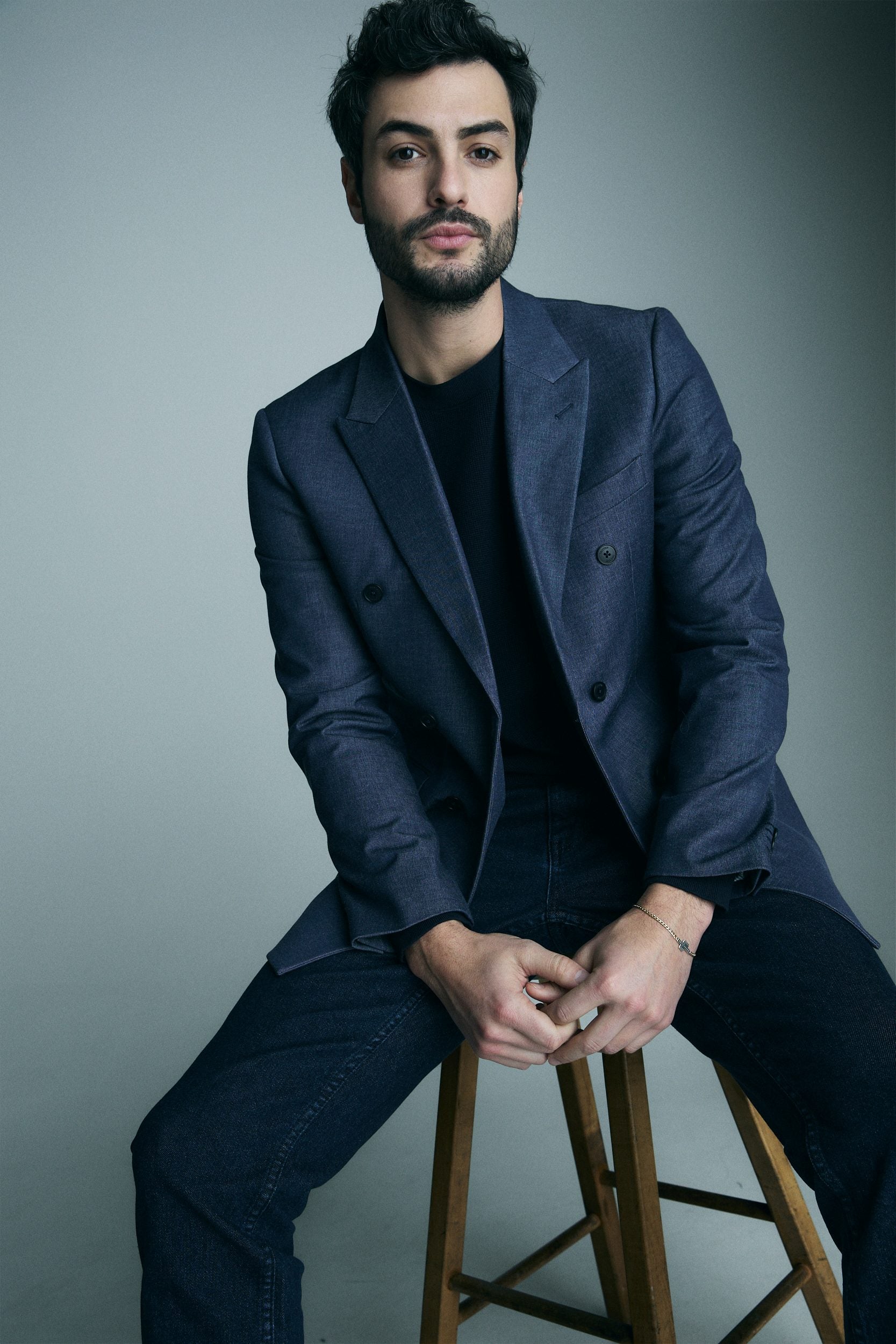 Veston ajusté allure denim à double boutonnage