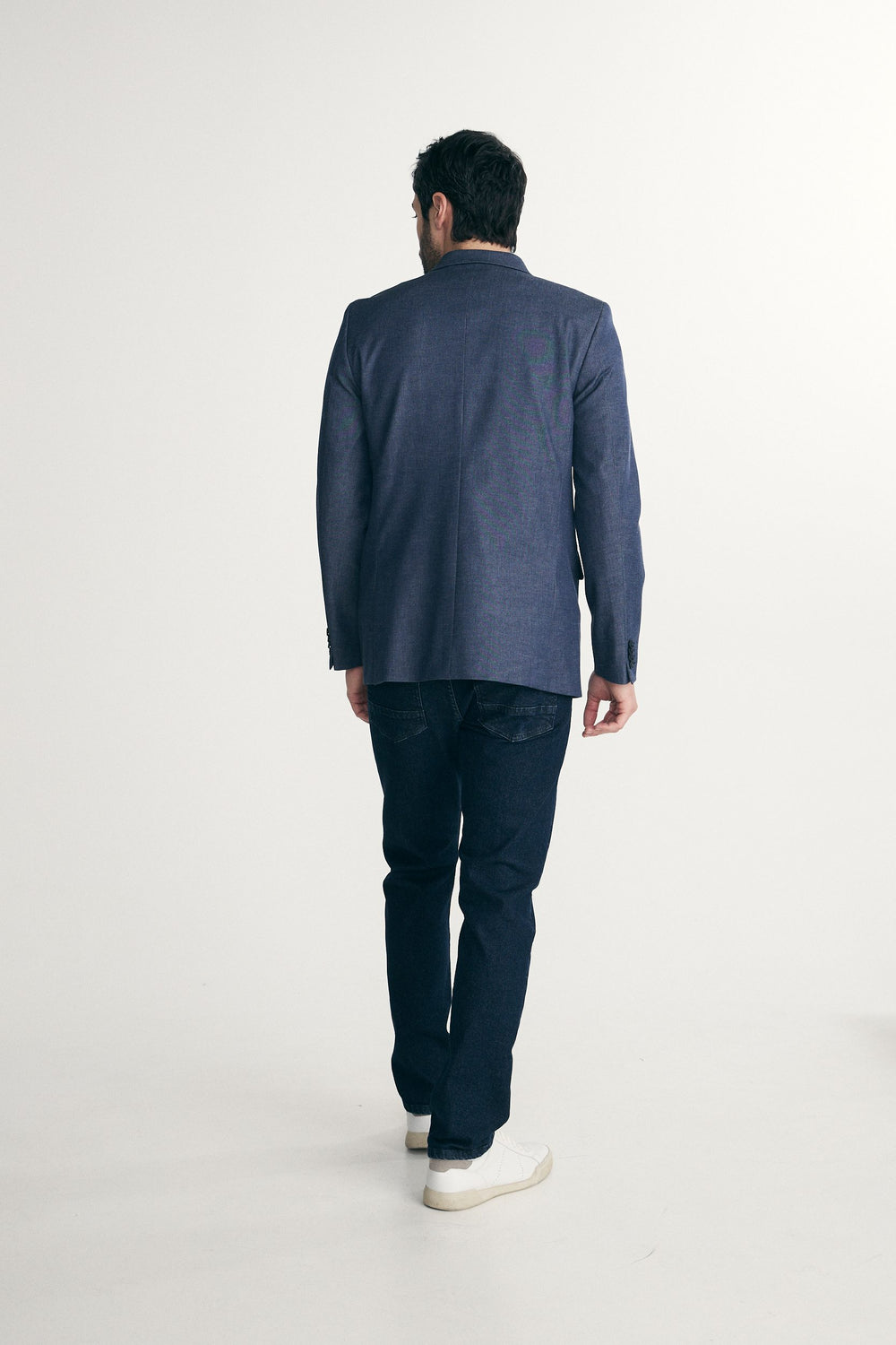 Denim-look double-breasted fitted blazer