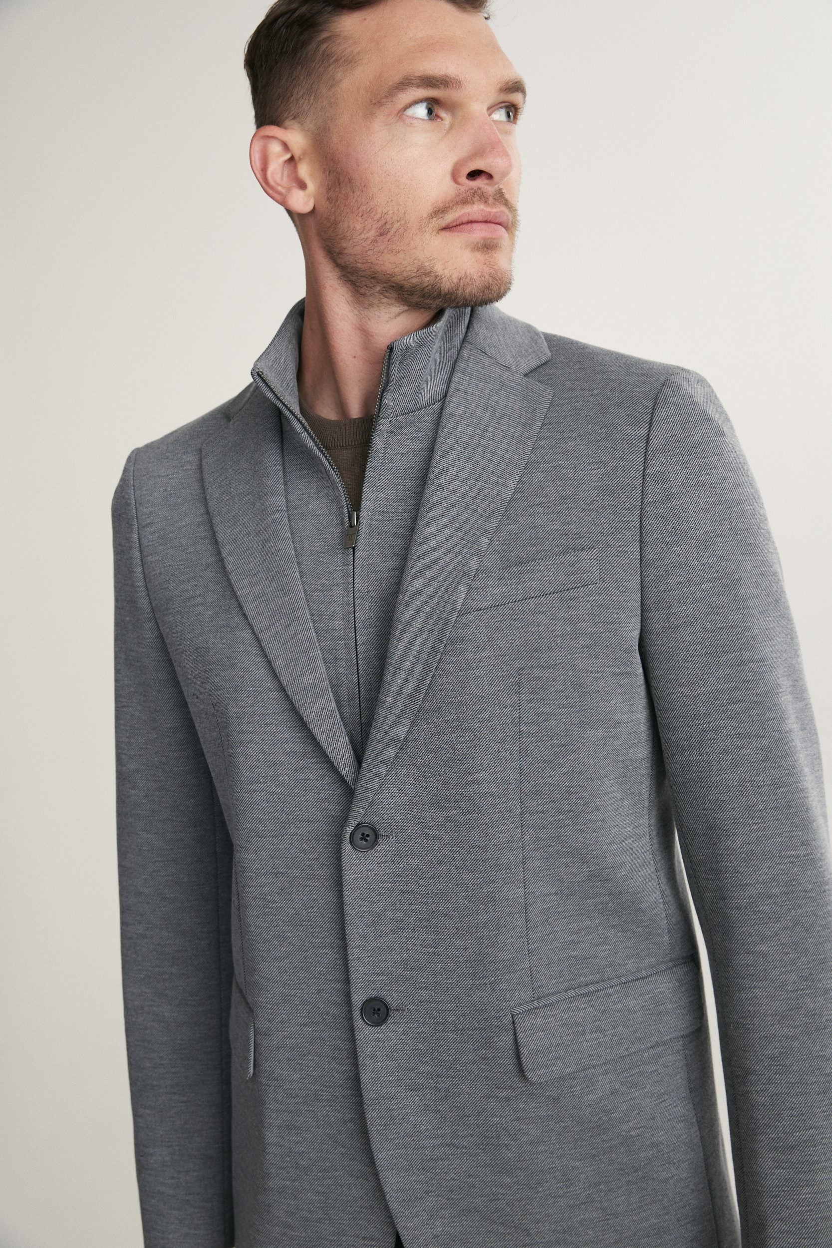 Textured Fitted blazer with removable collar