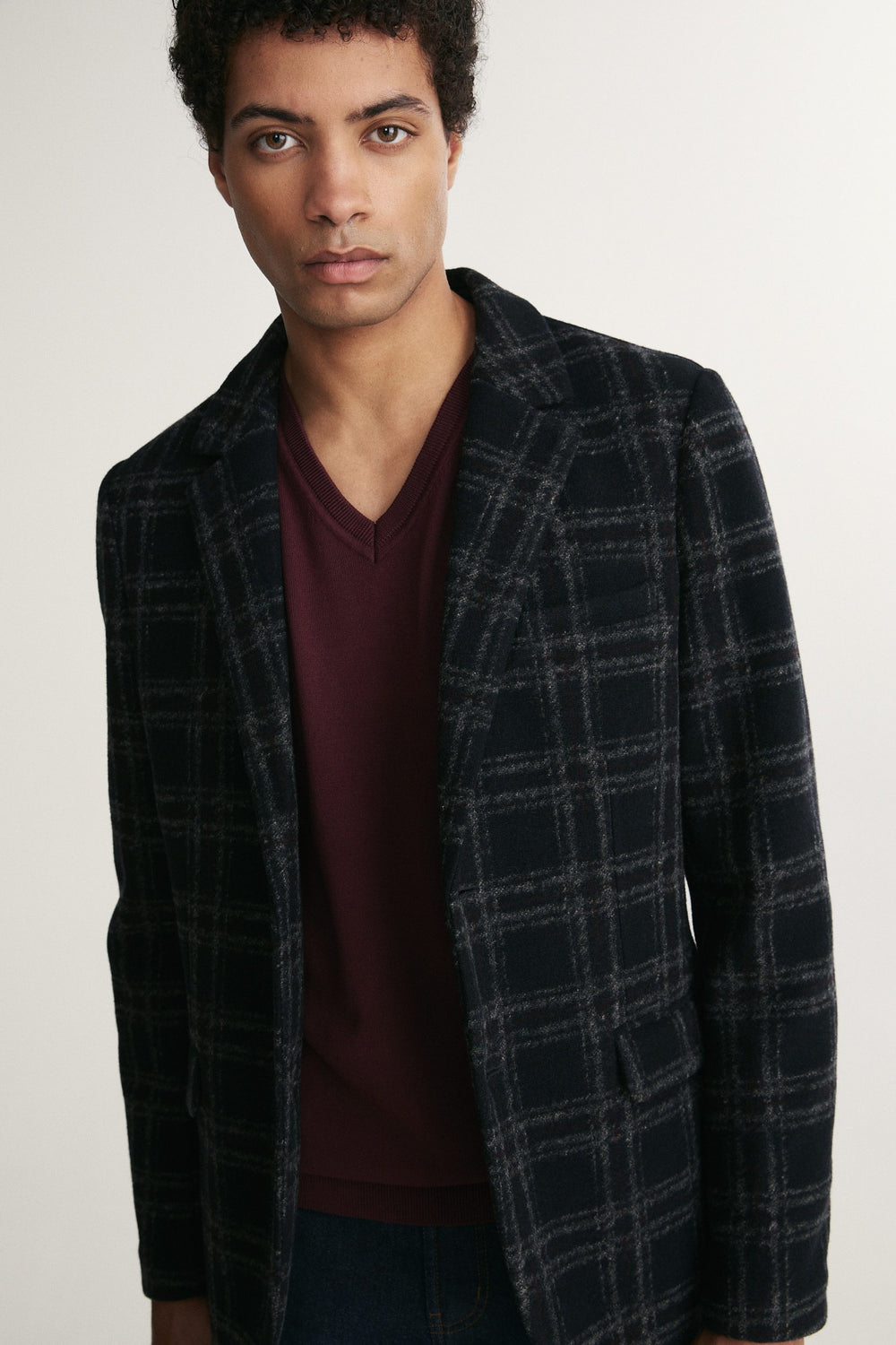 Check Fitted knit blazer