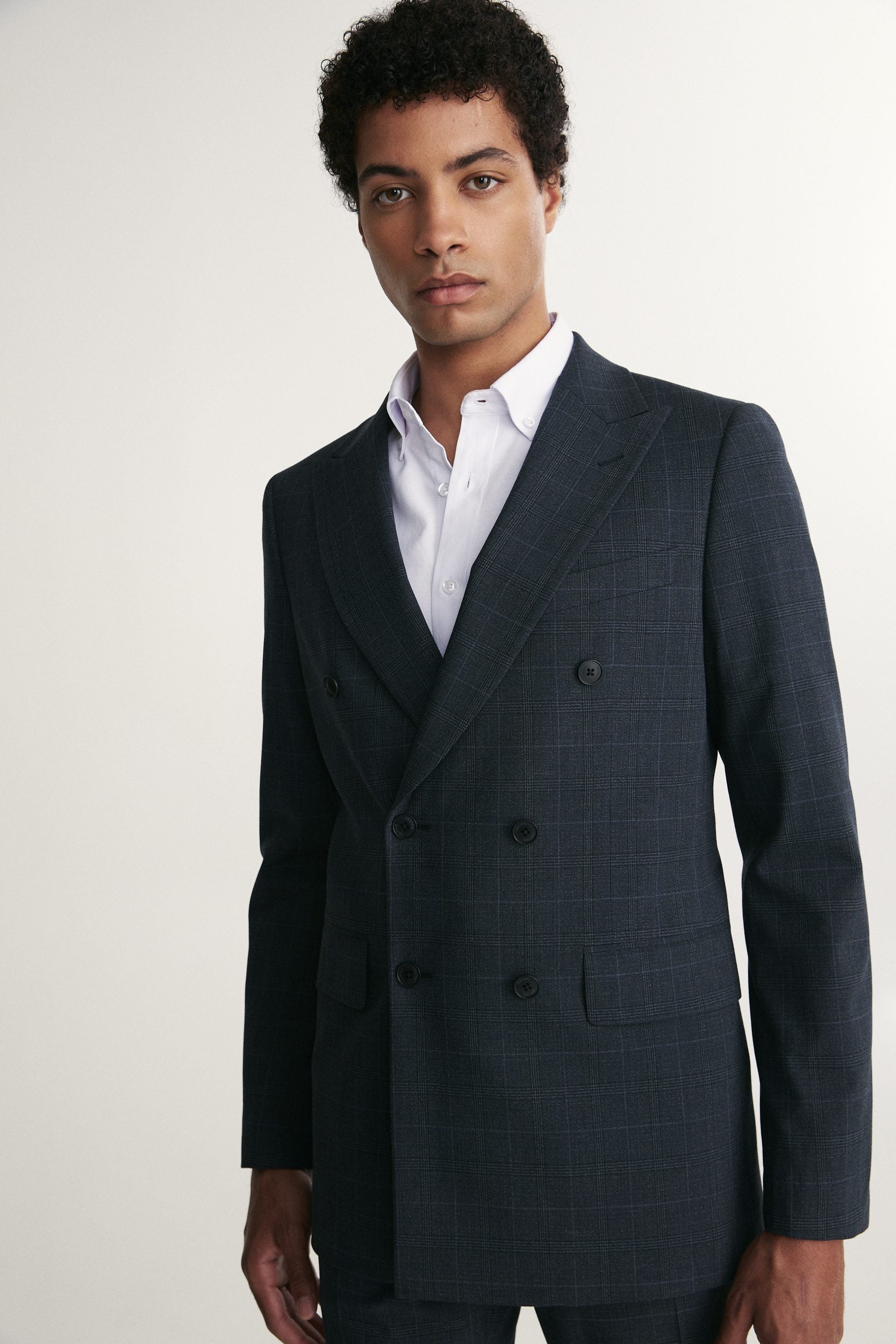 Fitted double breast check blazer