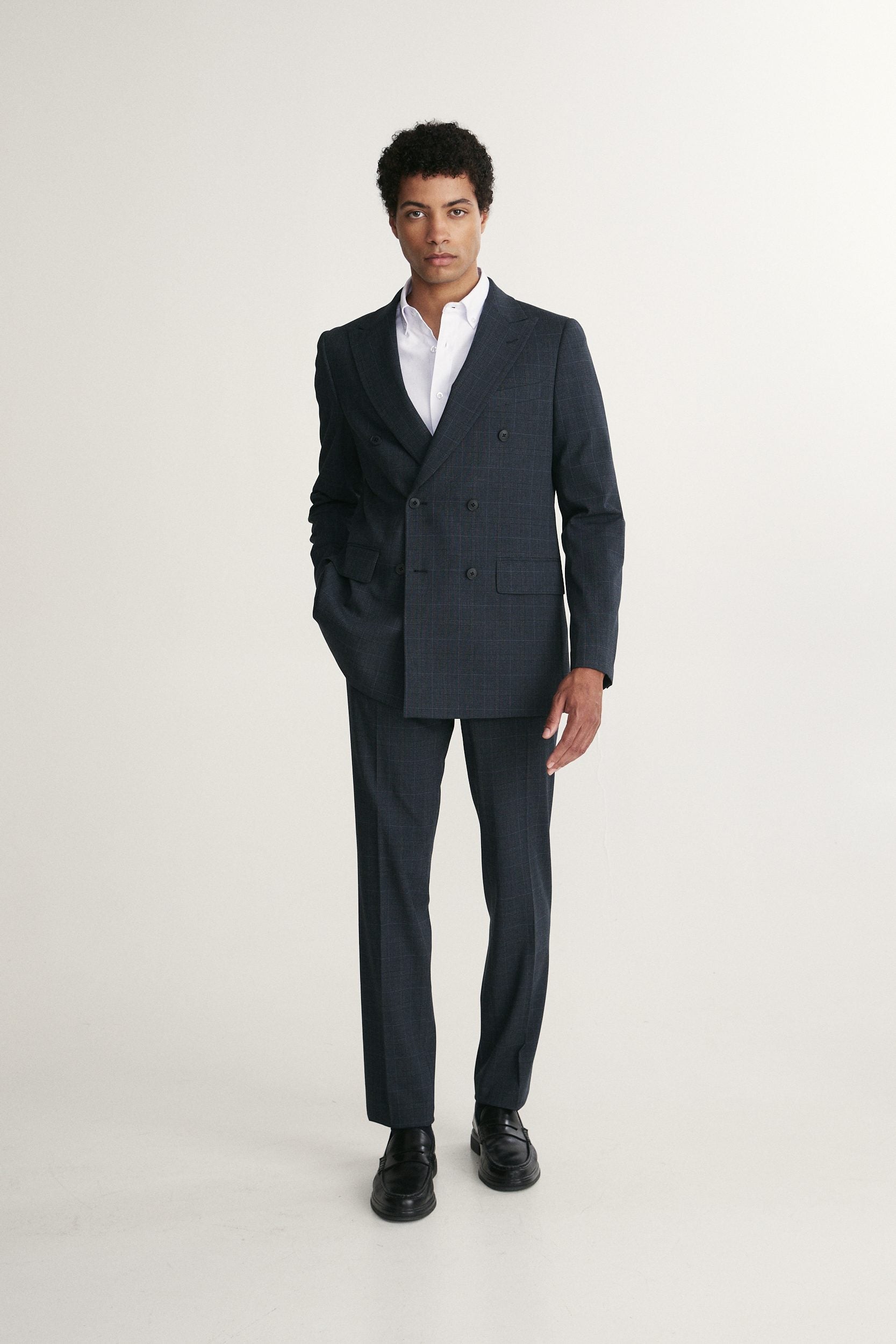 Fitted double breast check blazer