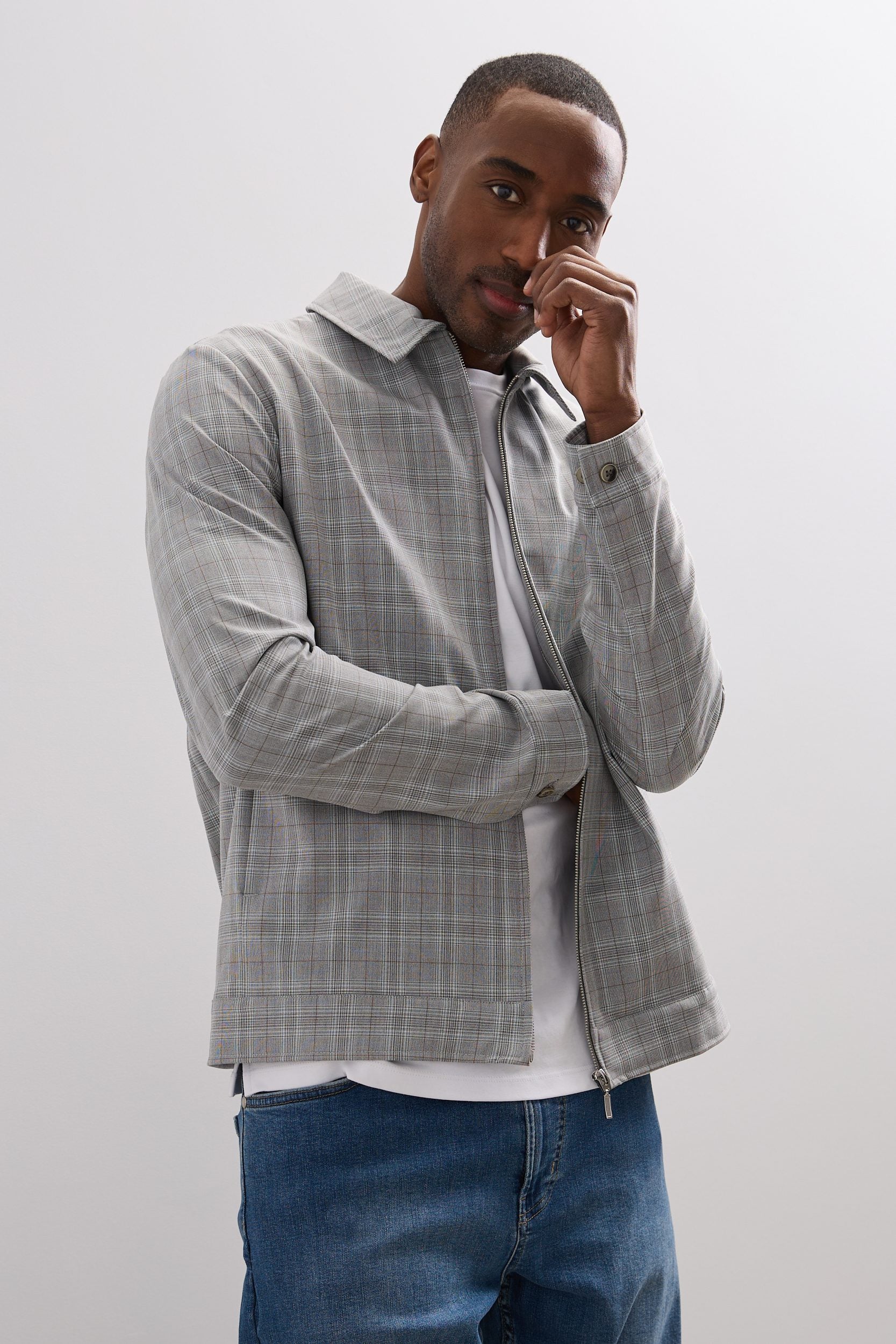 Plaid jacket with zip
