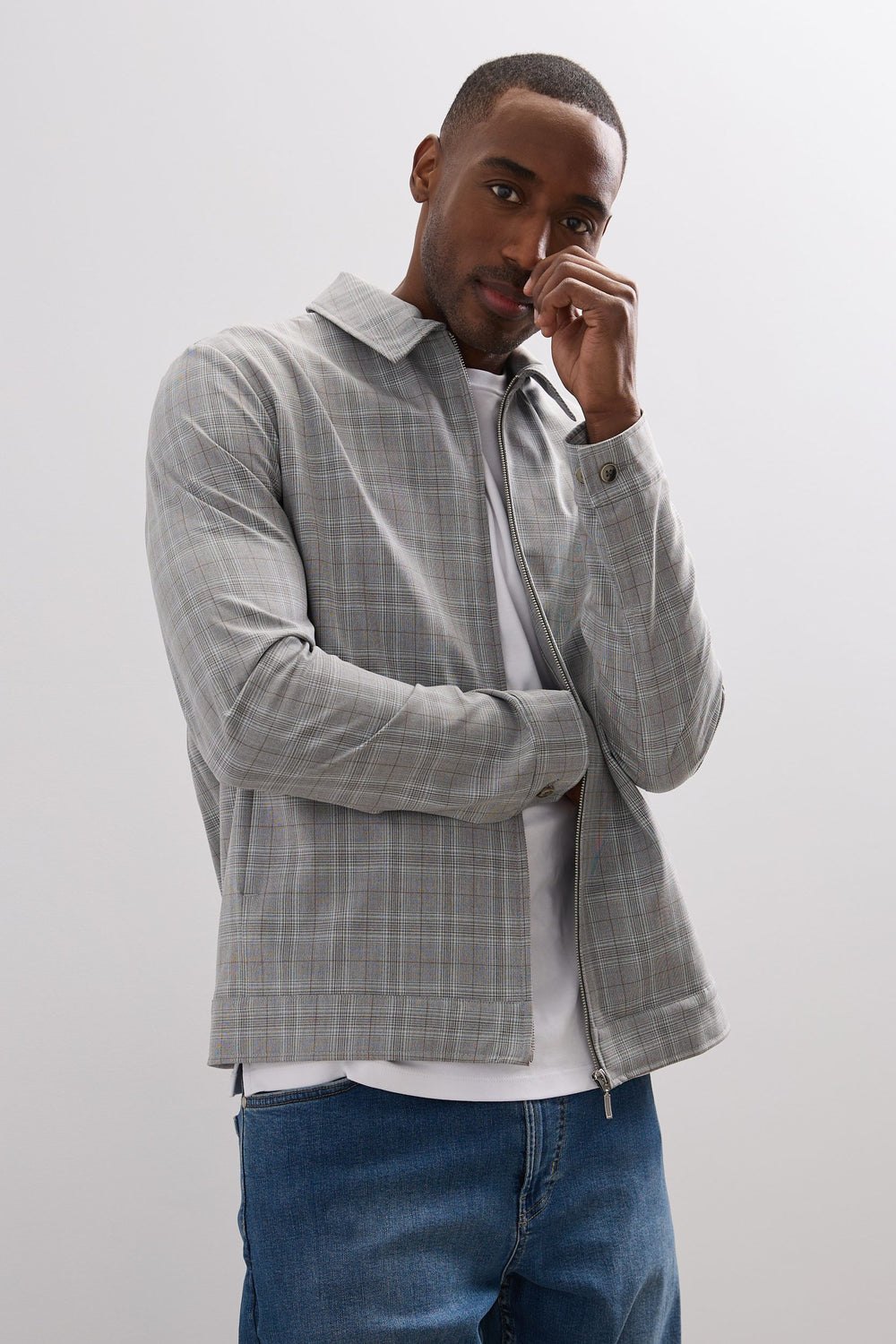 Plaid jacket with zip