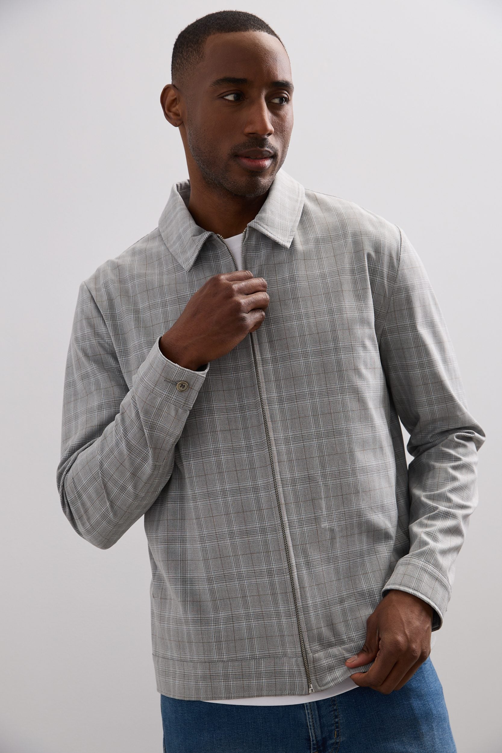 Plaid jacket with zip
