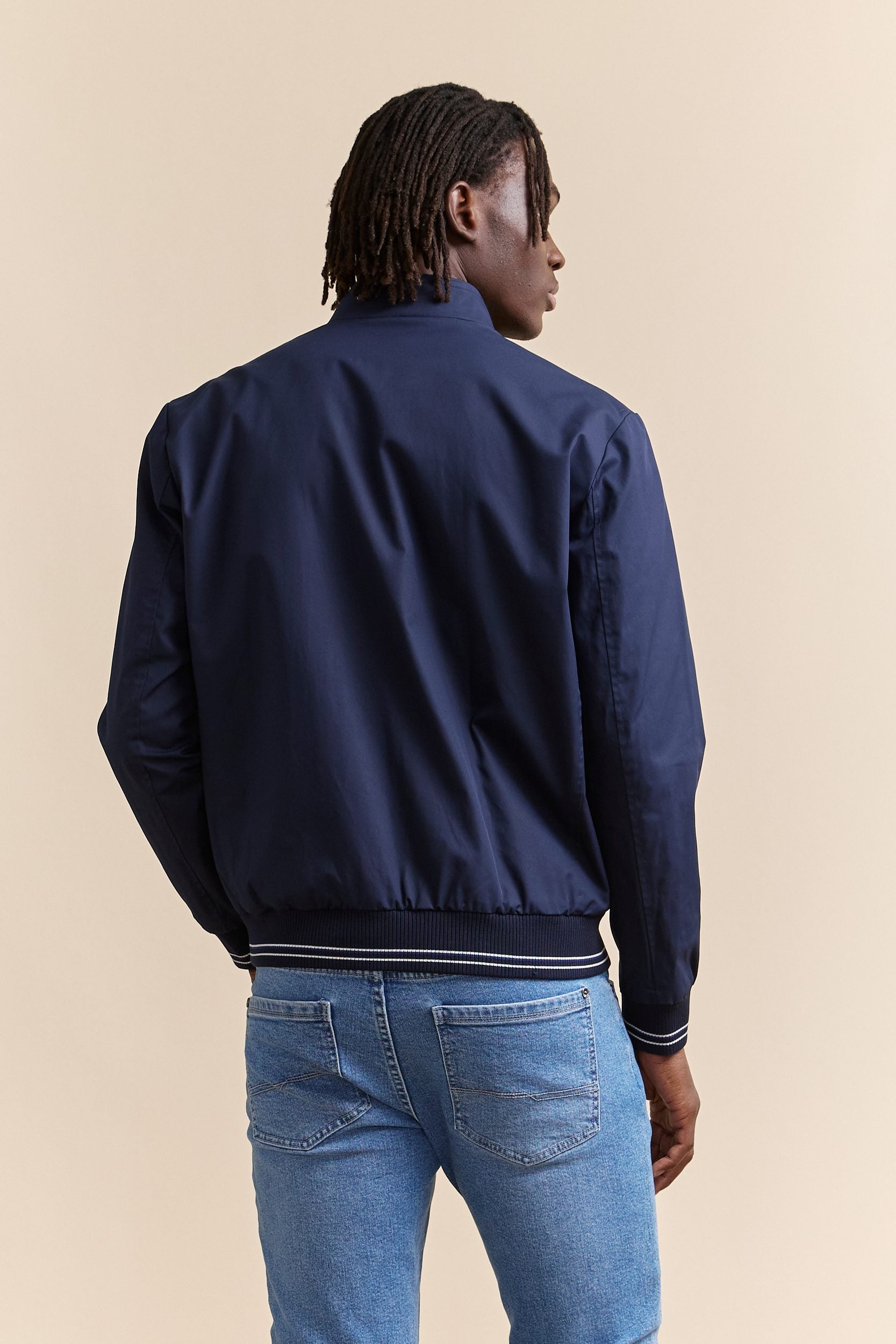 Blouson à zip détail de tricot côtelé