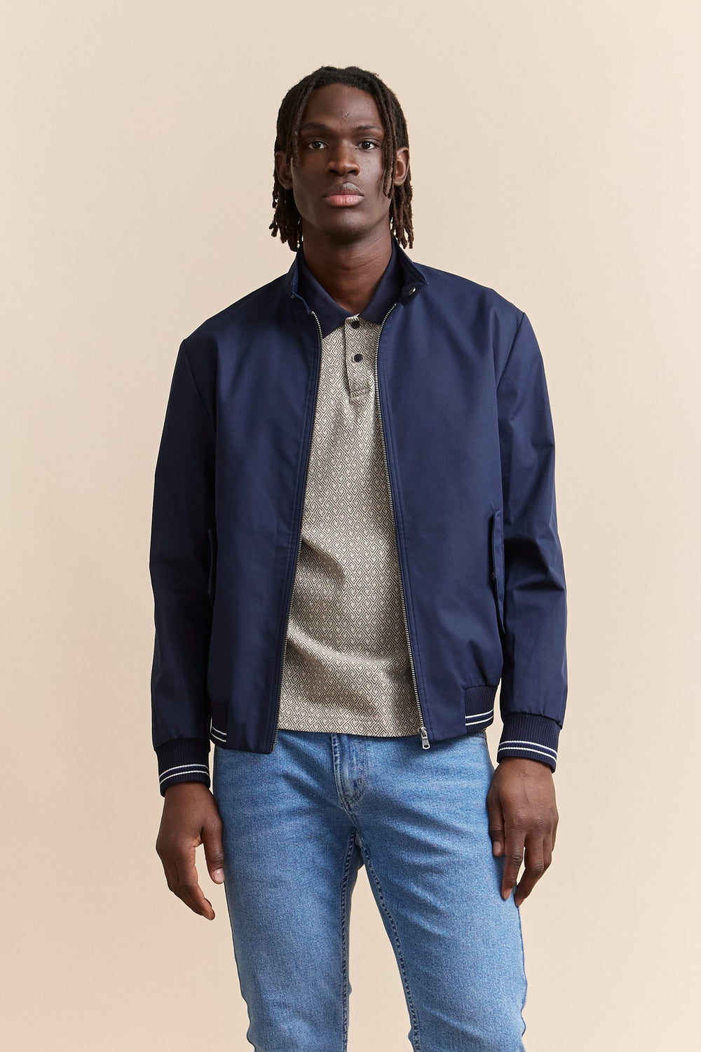 Blouson à zip détail de tricot côtelé
