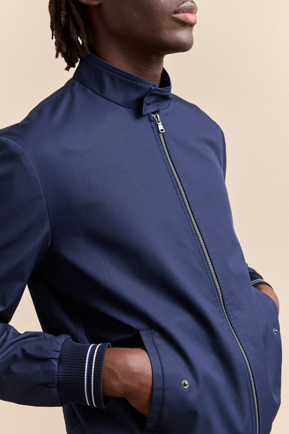Blouson à zip détail de tricot côtelé