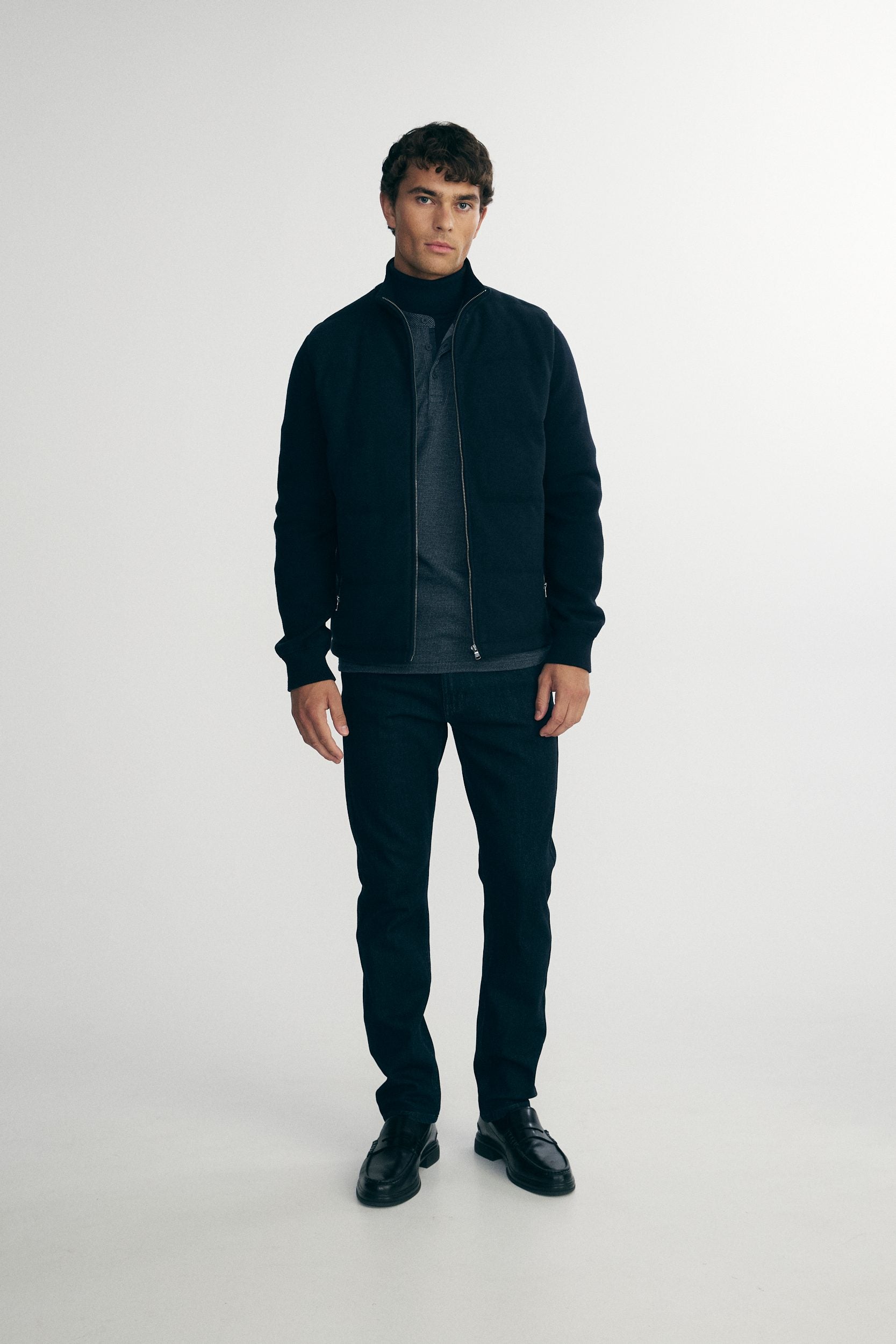 Jacket in a felted jersey and knit blend