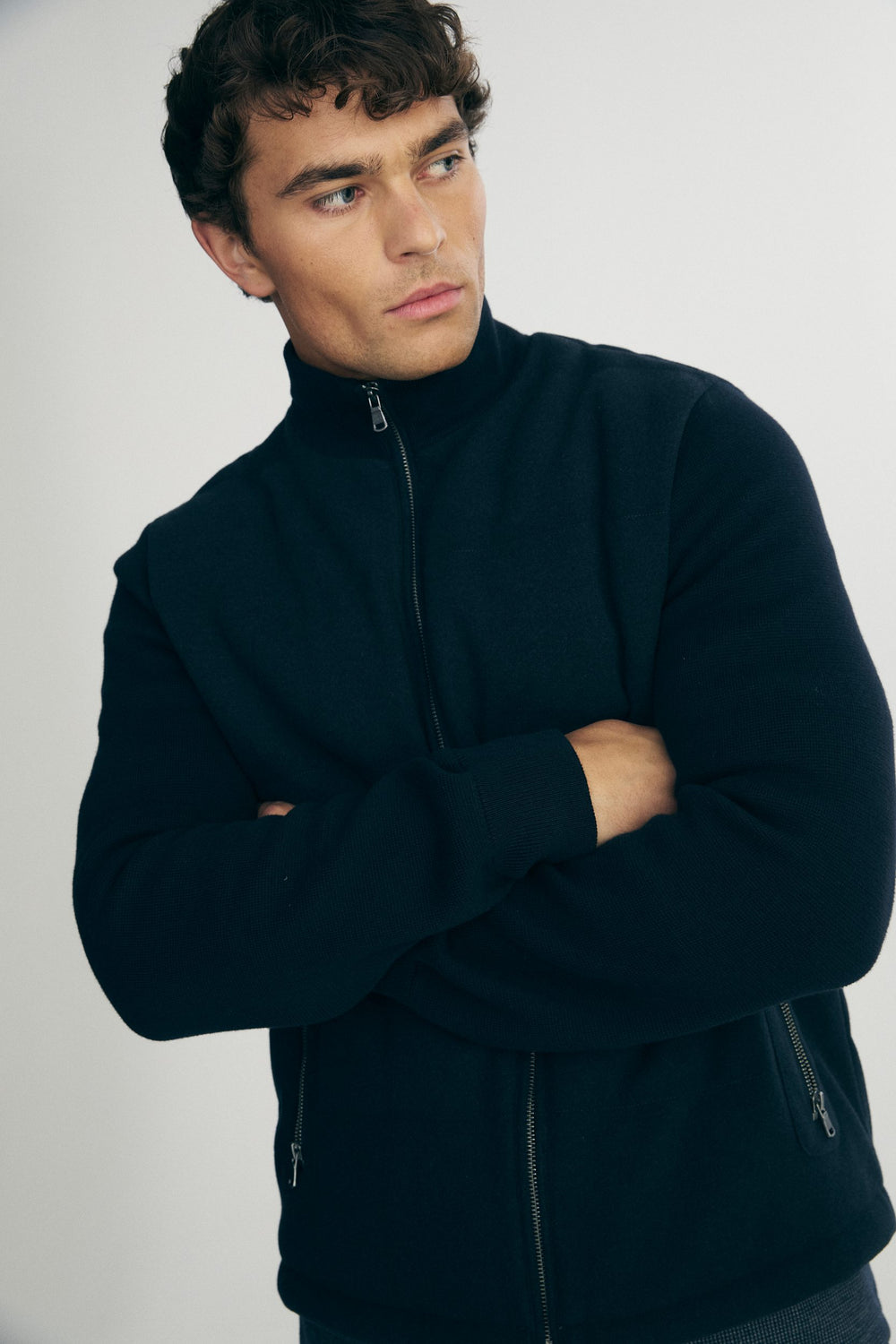Jacket in a felted jersey and knit blend