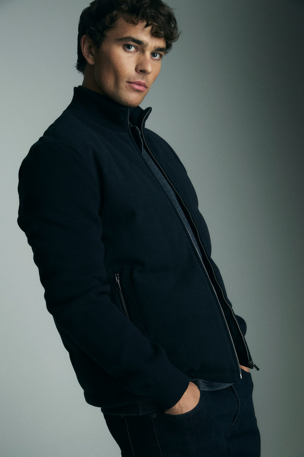 Jacket in a felted jersey and knit blend