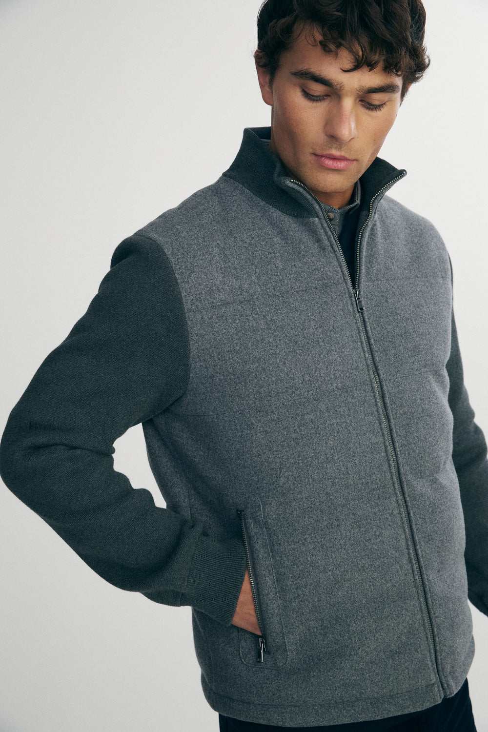 Jacket in a felted jersey and knit blend