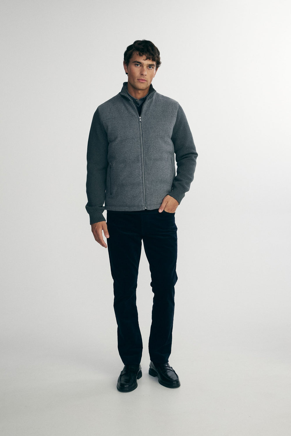 Jacket in a felted jersey and knit blend
