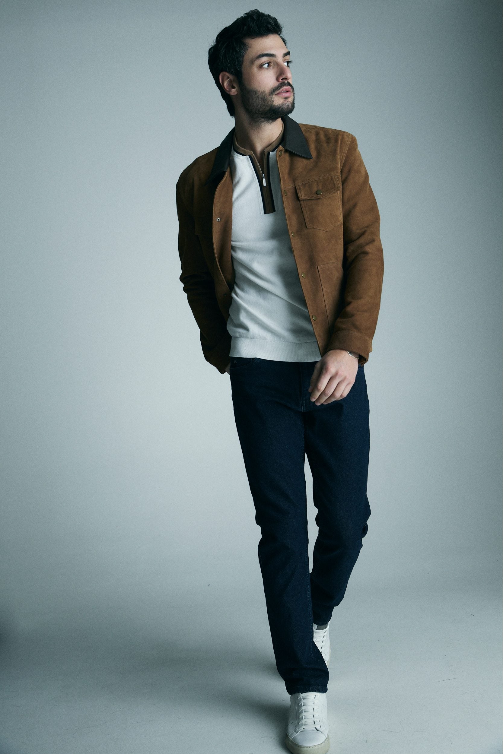 Surchemise en daim de chèvre avec col en cuir