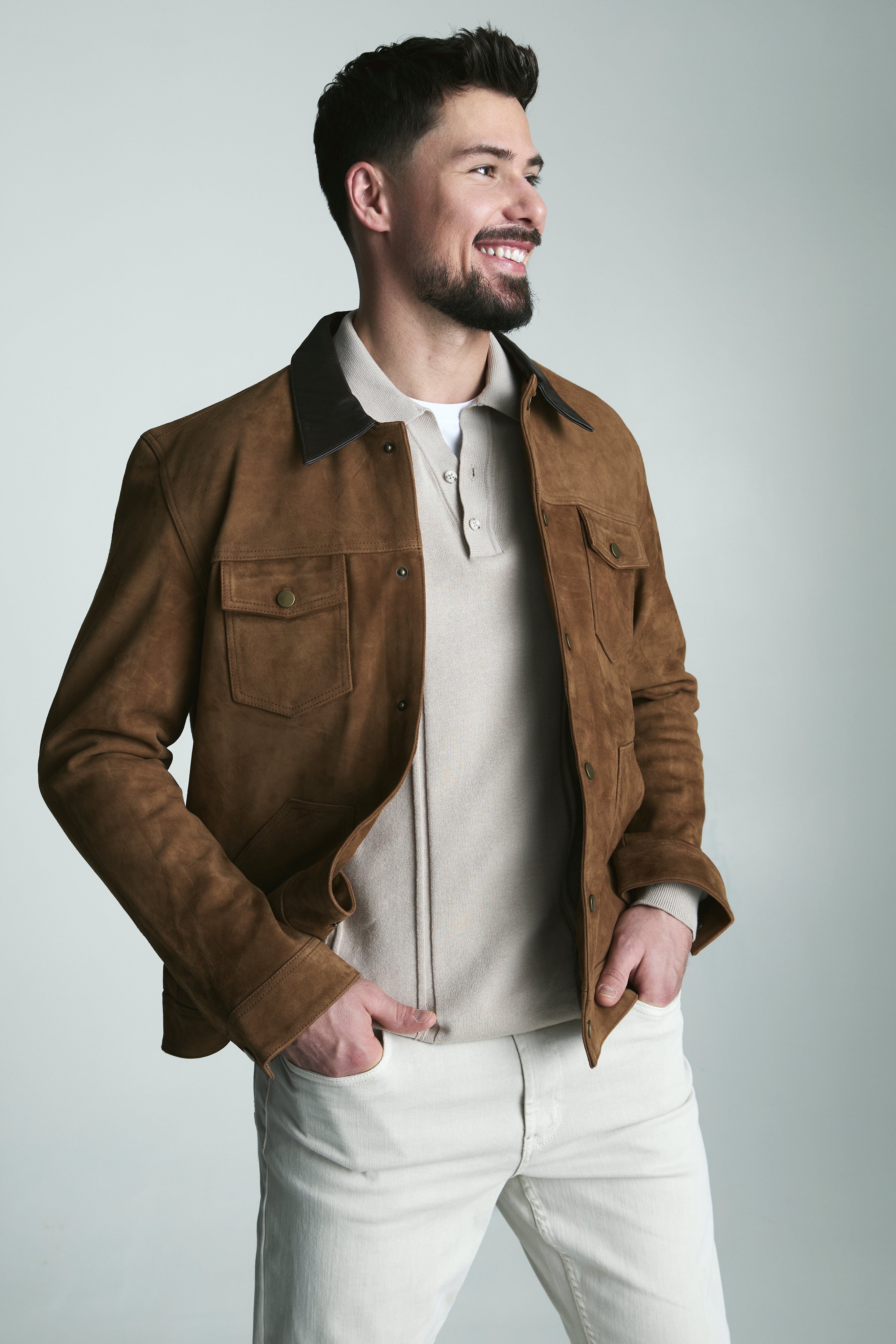 Surchemise en daim de chèvre avec col cuir