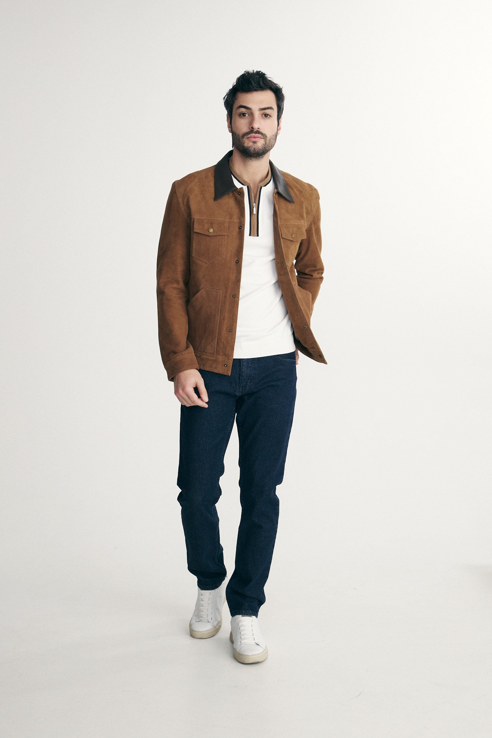 Surchemise en daim de chèvre avec col en cuir