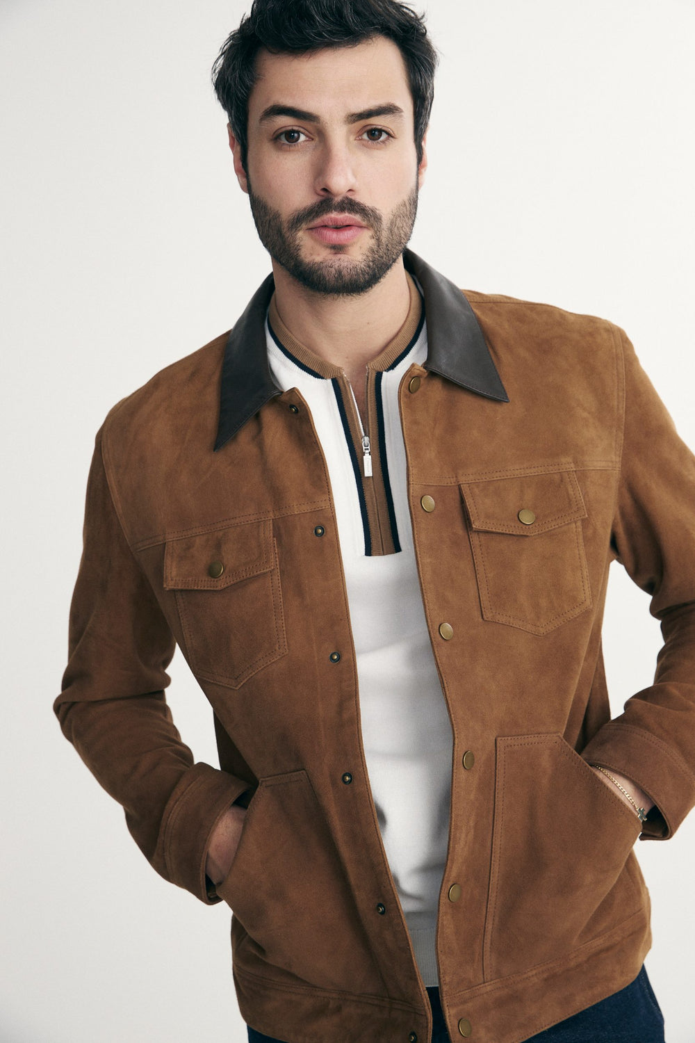 Surchemise en daim de chèvre avec col en cuir