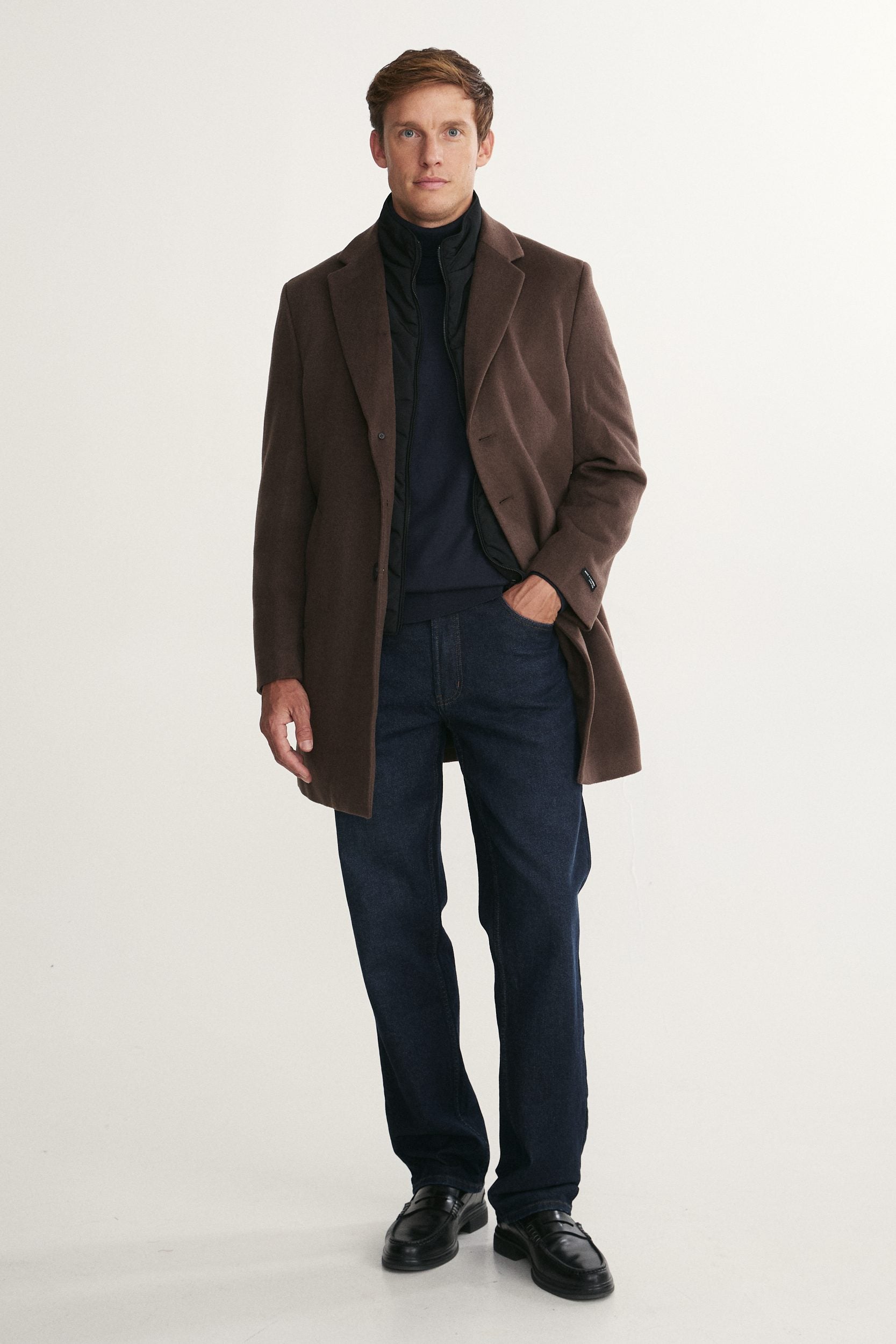 Cashmere blend coat with lapel