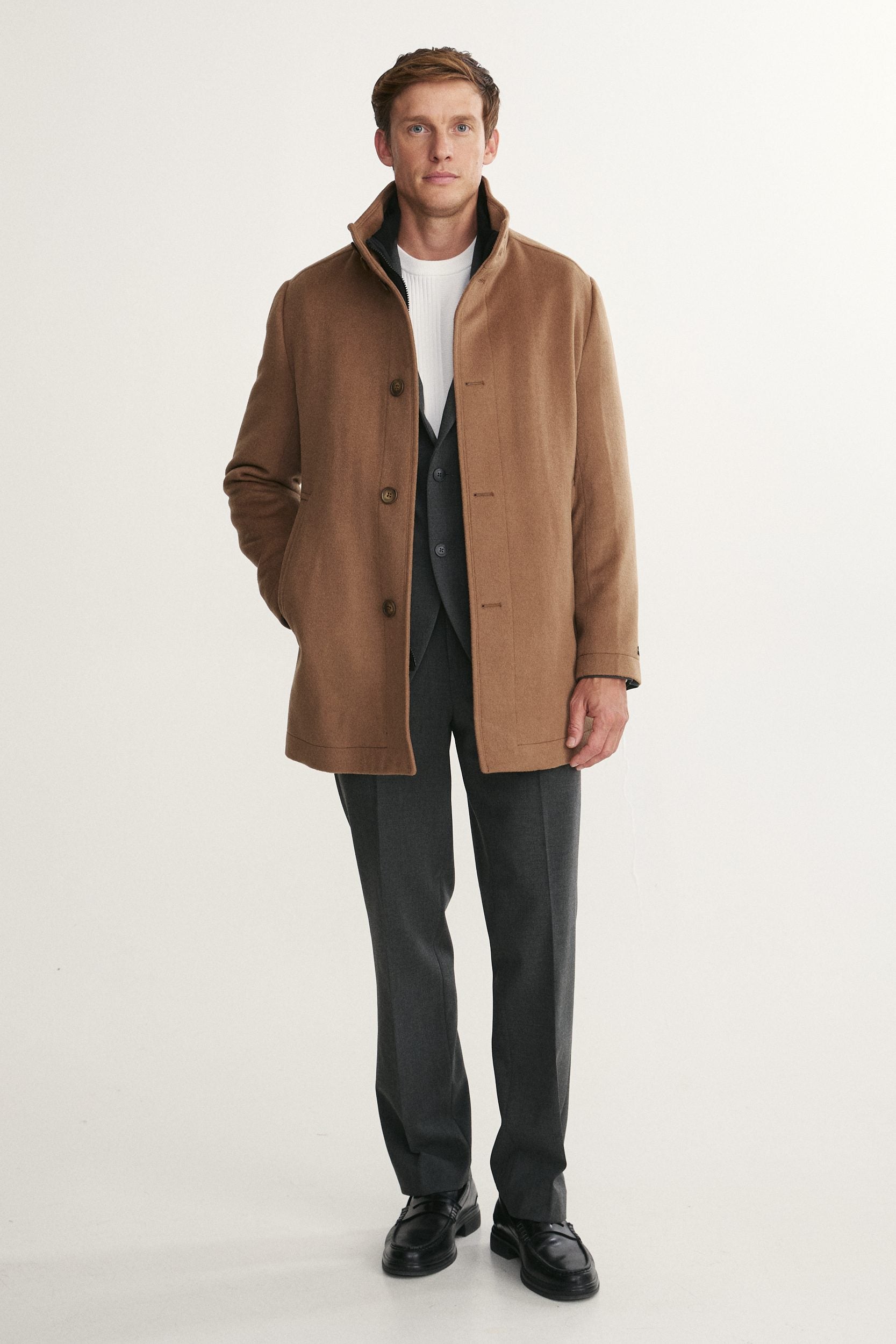 Manteau en mélange de cachemire avec col amovible
