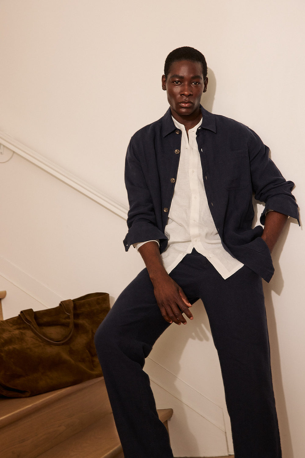 Pantalons en lin à côtés élastiques
