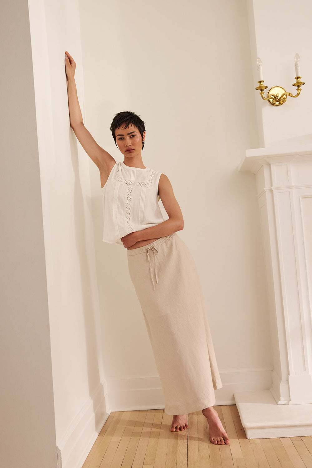 Linen skirt with elastic waist
