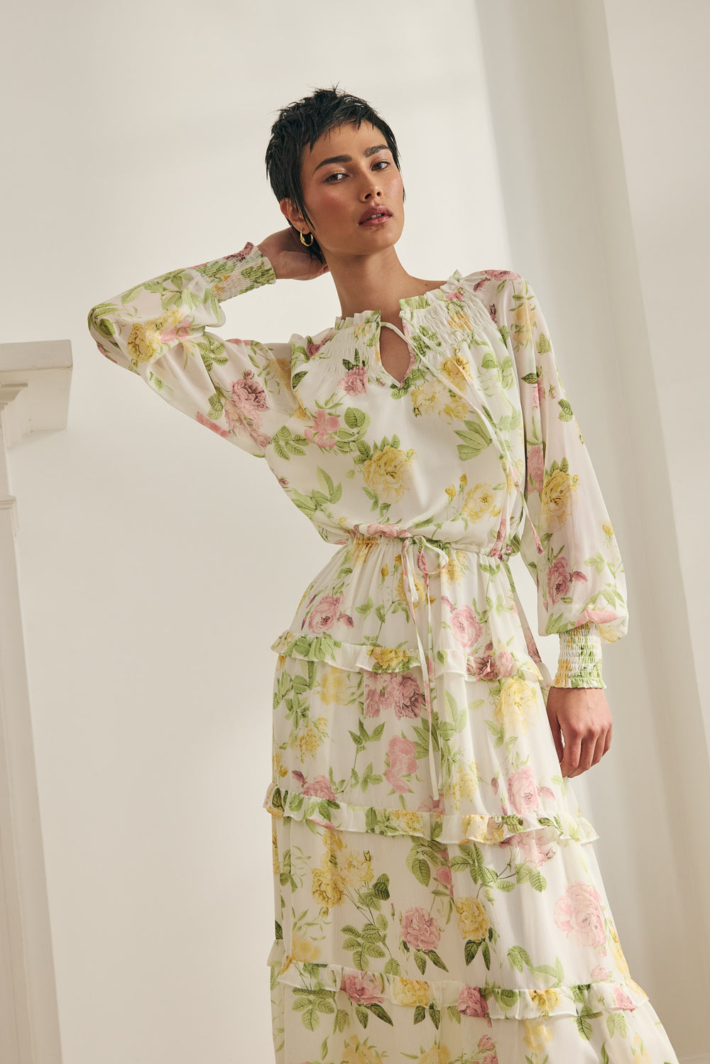 Floral floral printed dress with frills