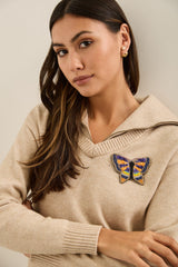 Beaded Butterfly Appliqué Brooch