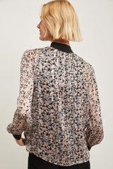 Fluid printed blouse with rib finishing