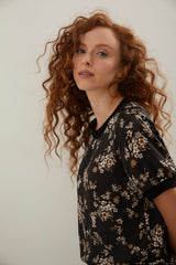 Printed top with rib finishing