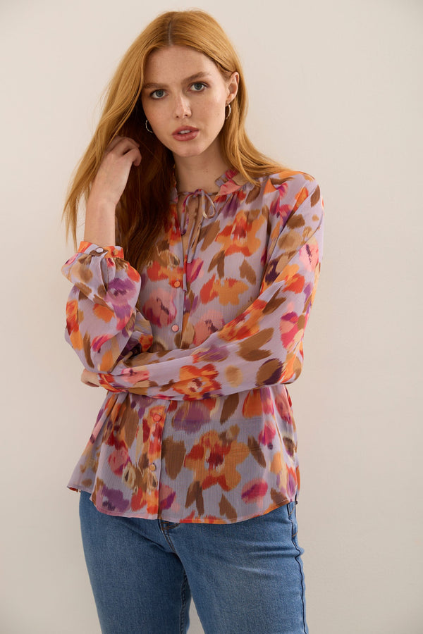 Floral Print Puffy Sleeve Blouse