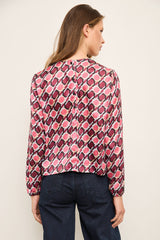 Printed Cropped Blouse With Puffy Sleeves
